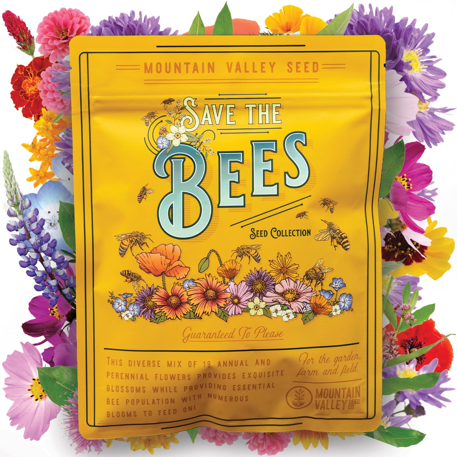 Mountain Valley Seed Co Wildflower Seed 2 Oz. 80,000+ Seeds – Save the Bees