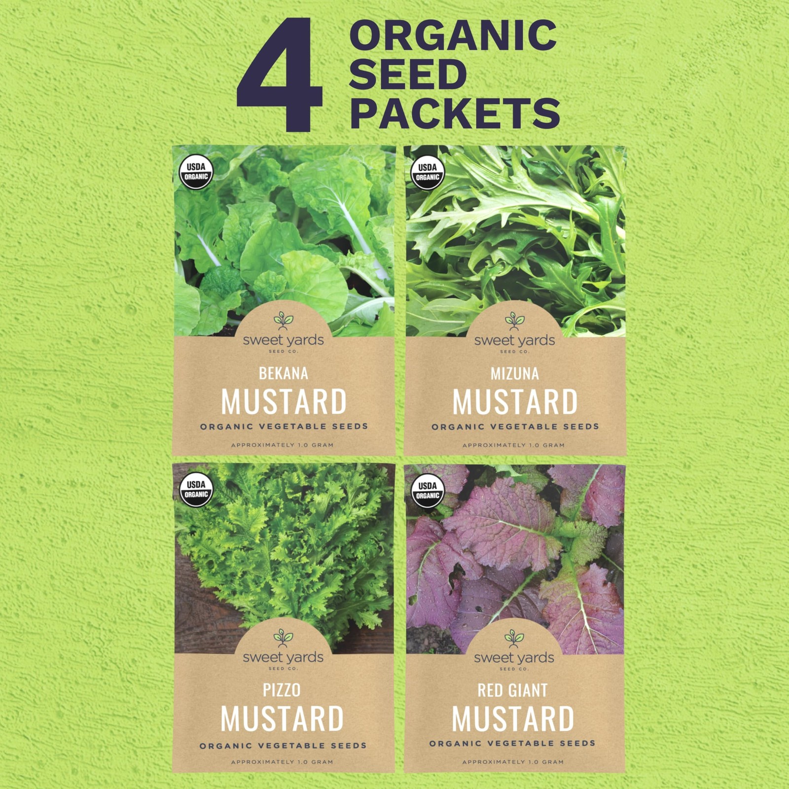 Organic Mustard Green Seeds Variety Pack – 4 Individual variety pack,