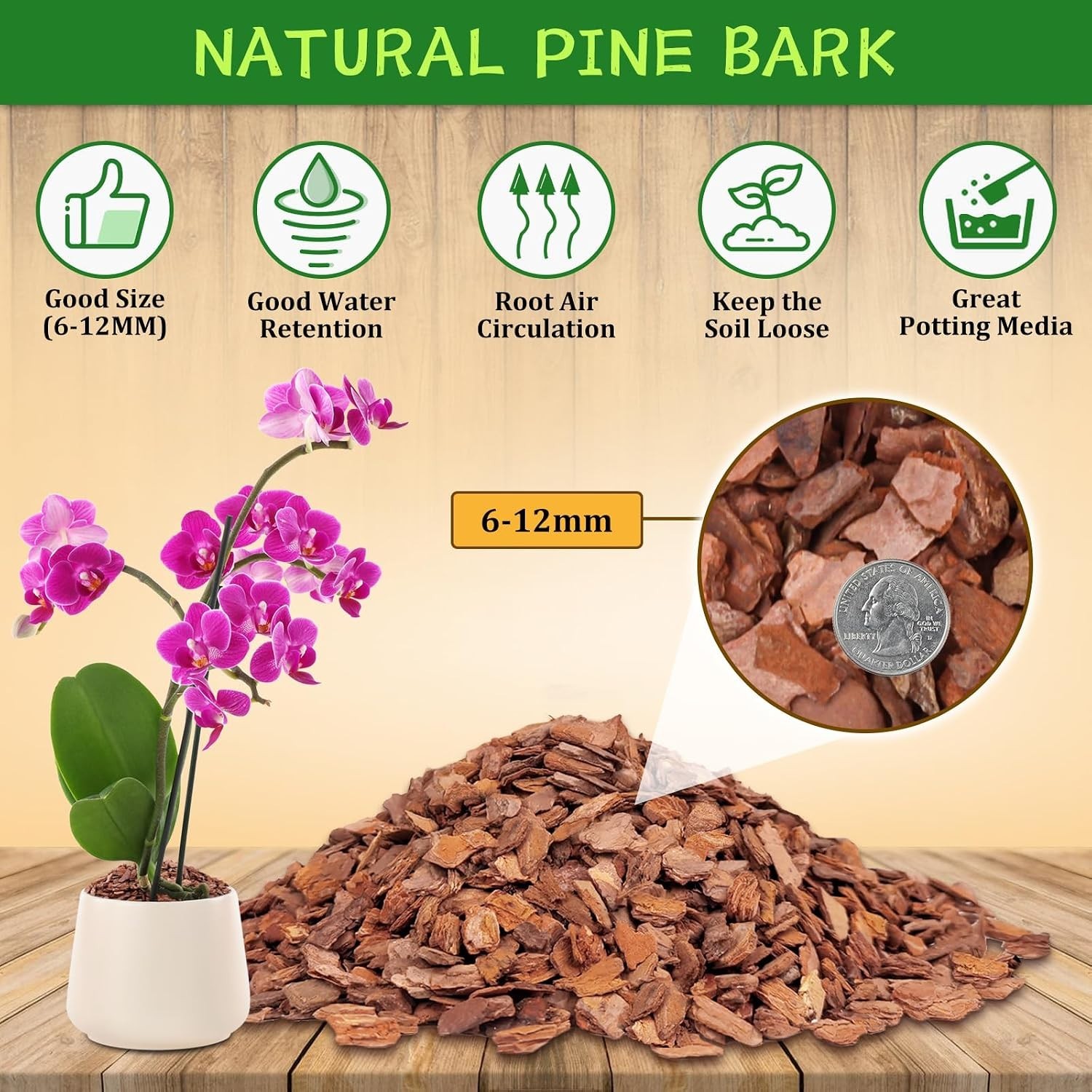 2 Quarts Organic Orchid Potting Bark- All Natural Orchid Bark Potting Mix Pin…