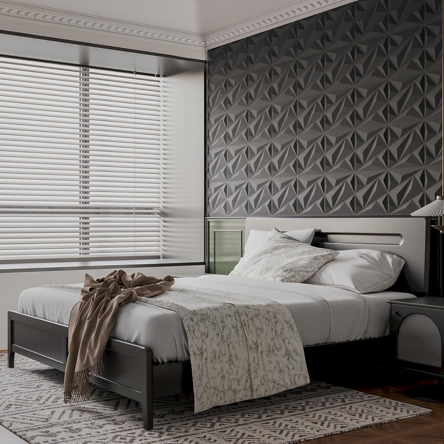 3D Wall Panels Diamond Textured 33 Pack Black 12×12 32 Sq Ft