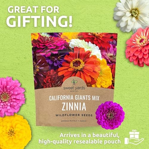Zinnia Seeds – California Giants Mix – Large 1 1 Ounce Pouch, Multiple Colors