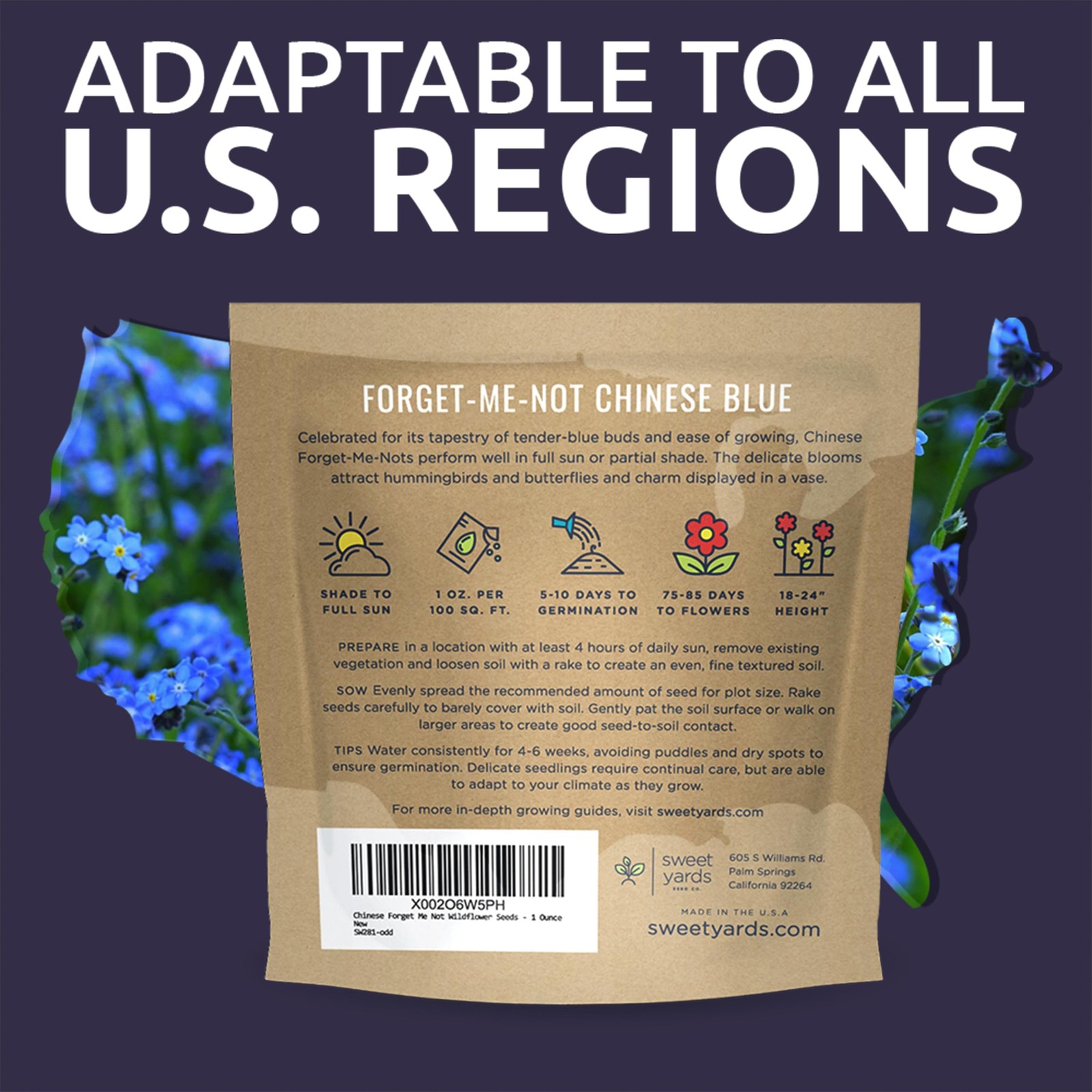 Chinese Forget Me Not Wildflower Seeds – Bulk 1 Ounce 1 Pouch, Blue
