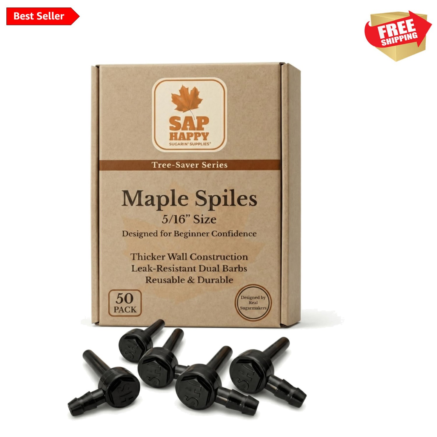 SAP HAPPY Maple Sap Spiles 50 Count, 5/16″ Ecolo Taps for Maple Trees, Maple …