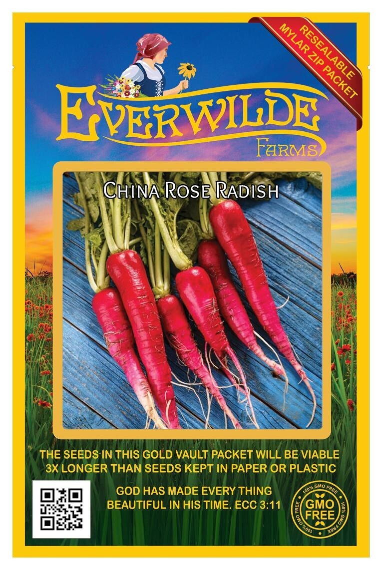 500 China Rose Radish Seeds – Everwilde Farms Mylar Seed Packet