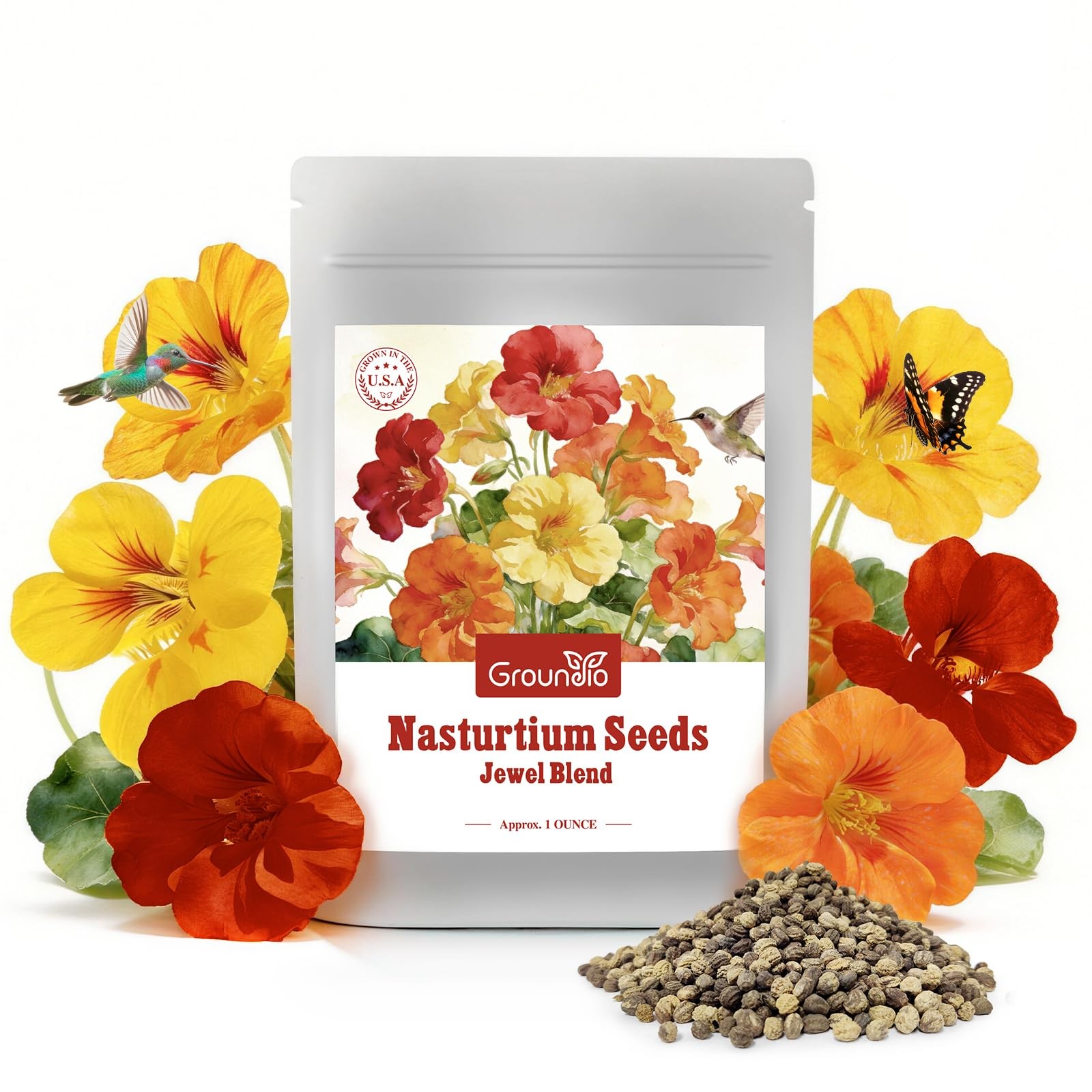 Groundio Nasturtium Seeds, 1 Ounce Large Packet 1 Ounce, Yellow,Red,Orange