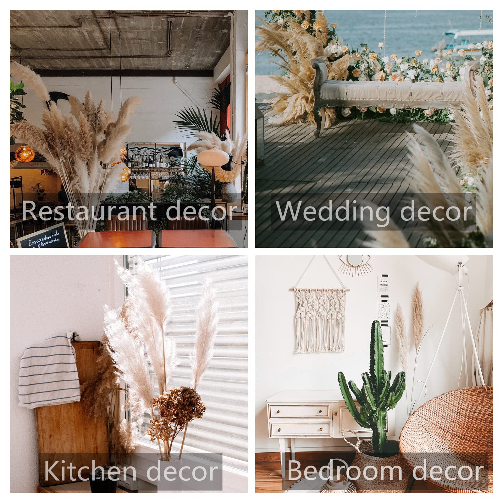 46″ inch 10 Stems Natural Pampas Grass Decor Tall, Pompas Grass, Tall Beige