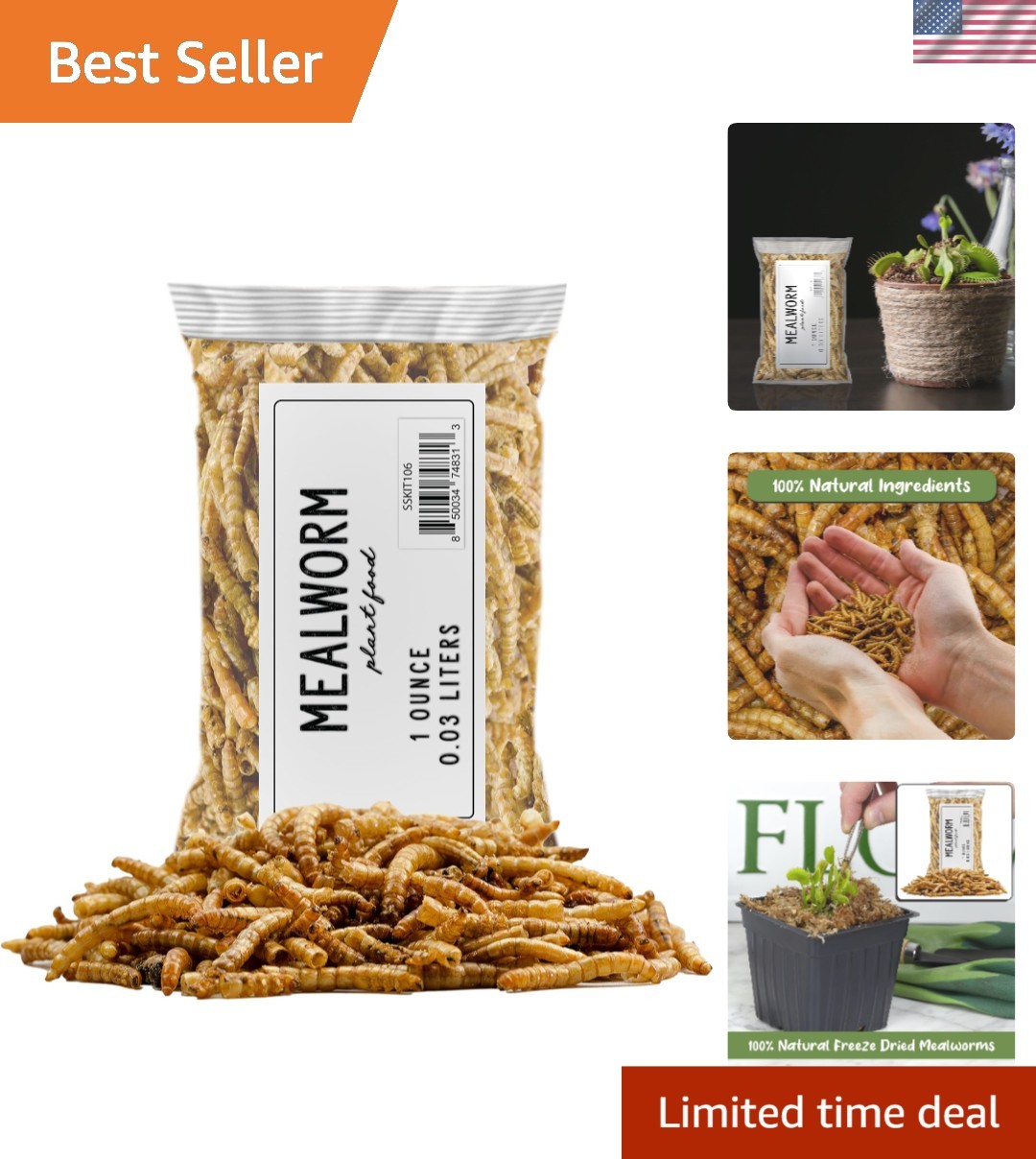 1oz Dried Mealworms – Ideal Carnivorous Plant Food for Venus Fly Traps & More