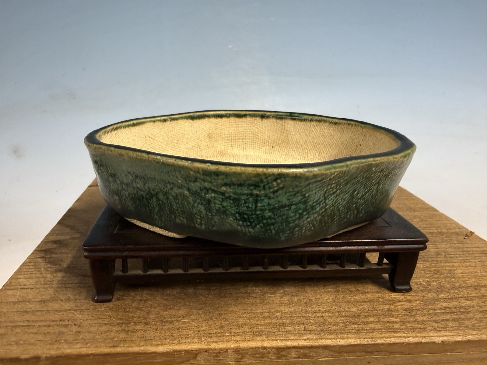 Japanese Unknown Maker Shohin Bonsai Tree Pot 6 1/4” Green Glazed