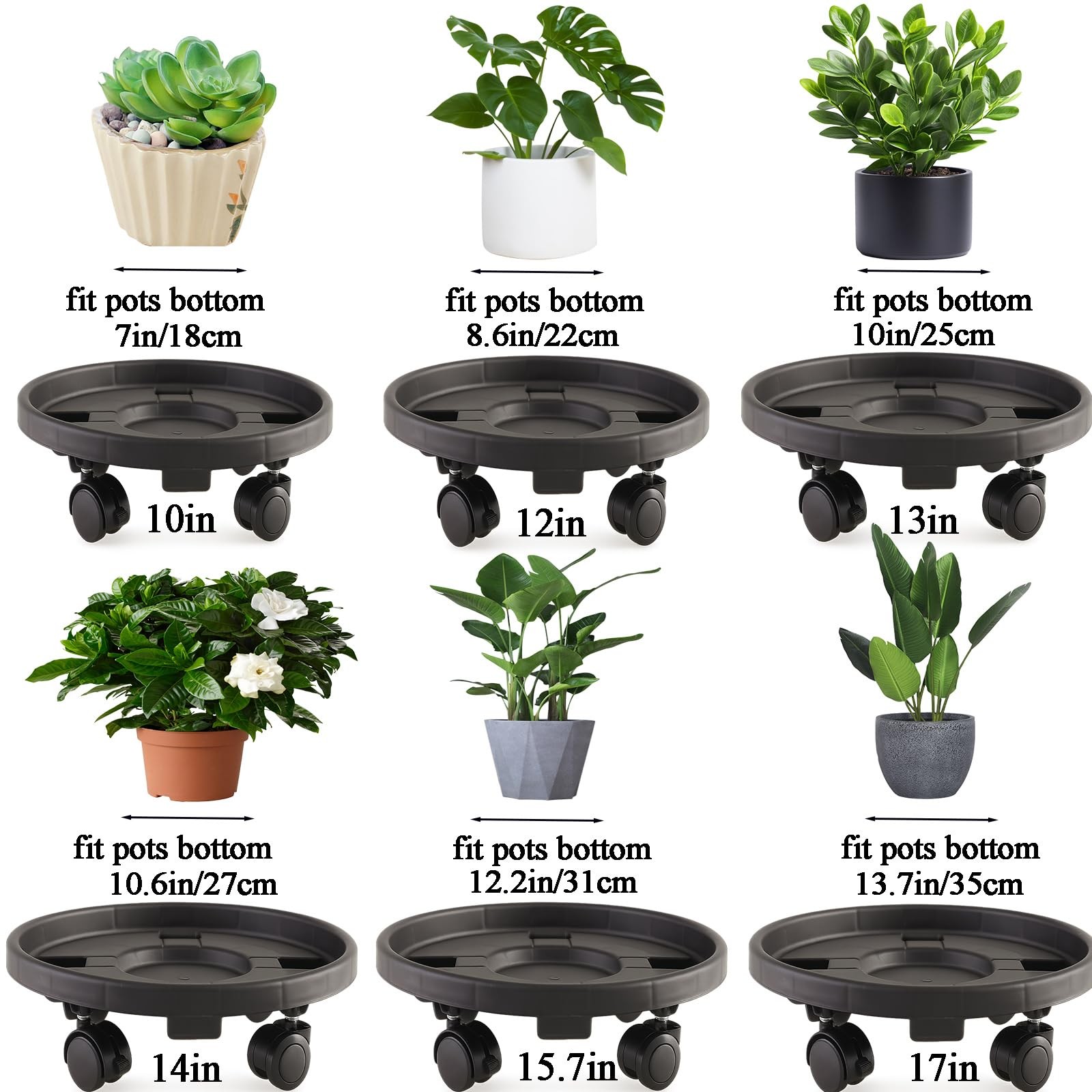 Tulpeed Rolling Plant Stand with Wheels 5 Pack 14 Inch Plant Caddy with Wheels H