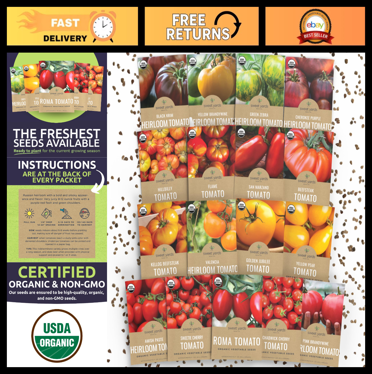 Organic Tomato Seed Variety Pack – 17 Non-GMO Seeds for Indoor/Outdoor Planting