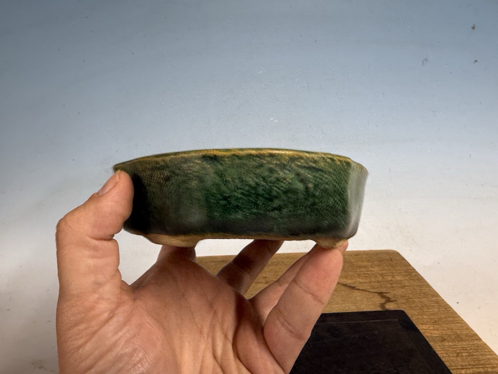 Japanese Unknown Maker Shohin Bonsai Tree Pot 6 1/4” Green Glazed