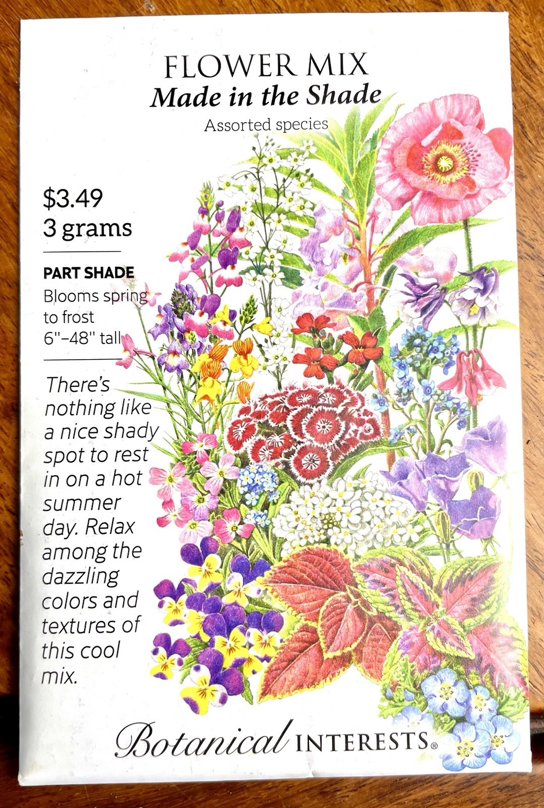 Botanical Interests Made in the Shade Flower Seeds Mix Part Shade Blend Non-GMO