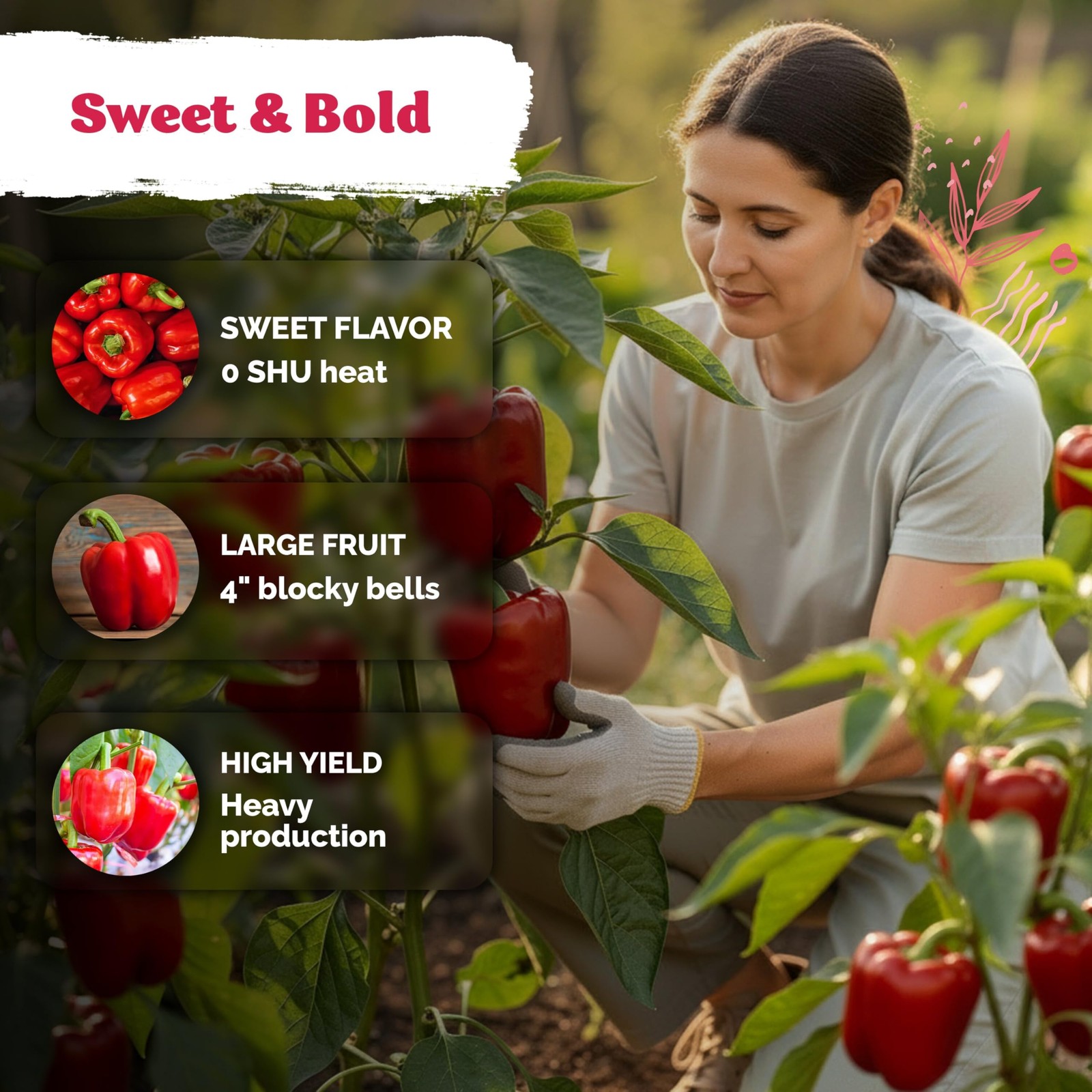 Big Red Bell Pepper Seeds Sweet Heirloom Capsicum for Garden Containers