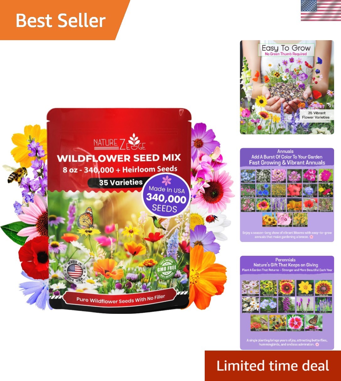 Wildflower Seeds, 1/2 lb, 340,000 Seed, 35 Variety Perennial & Annual Flower …