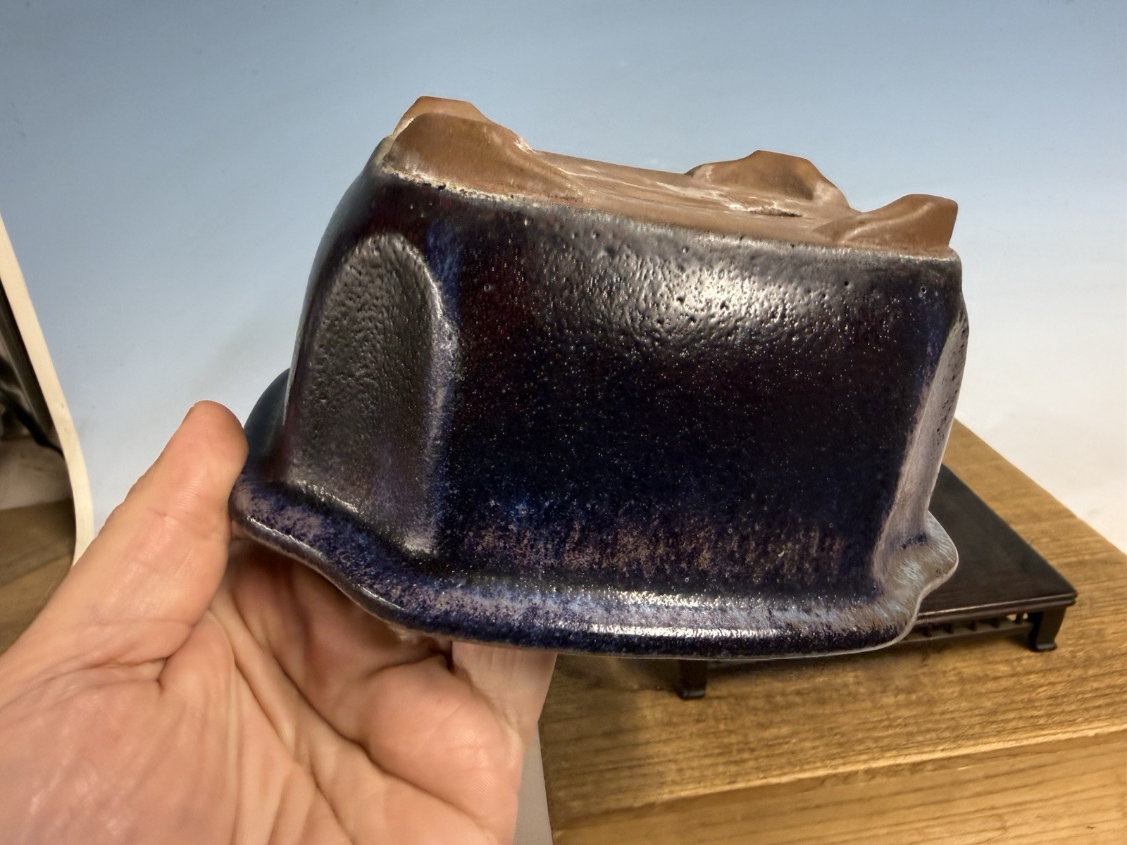 Japanese Unknown Maker Shohin Bonsai Tree Pot 6 7/8” Purple Glaze