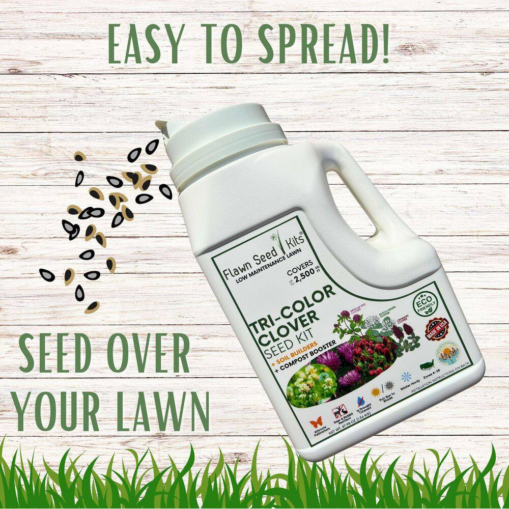 Tricolor Clover Flower Lawn Seed Kit, Easy Spread Shaker, Low Mnt, Alternative G