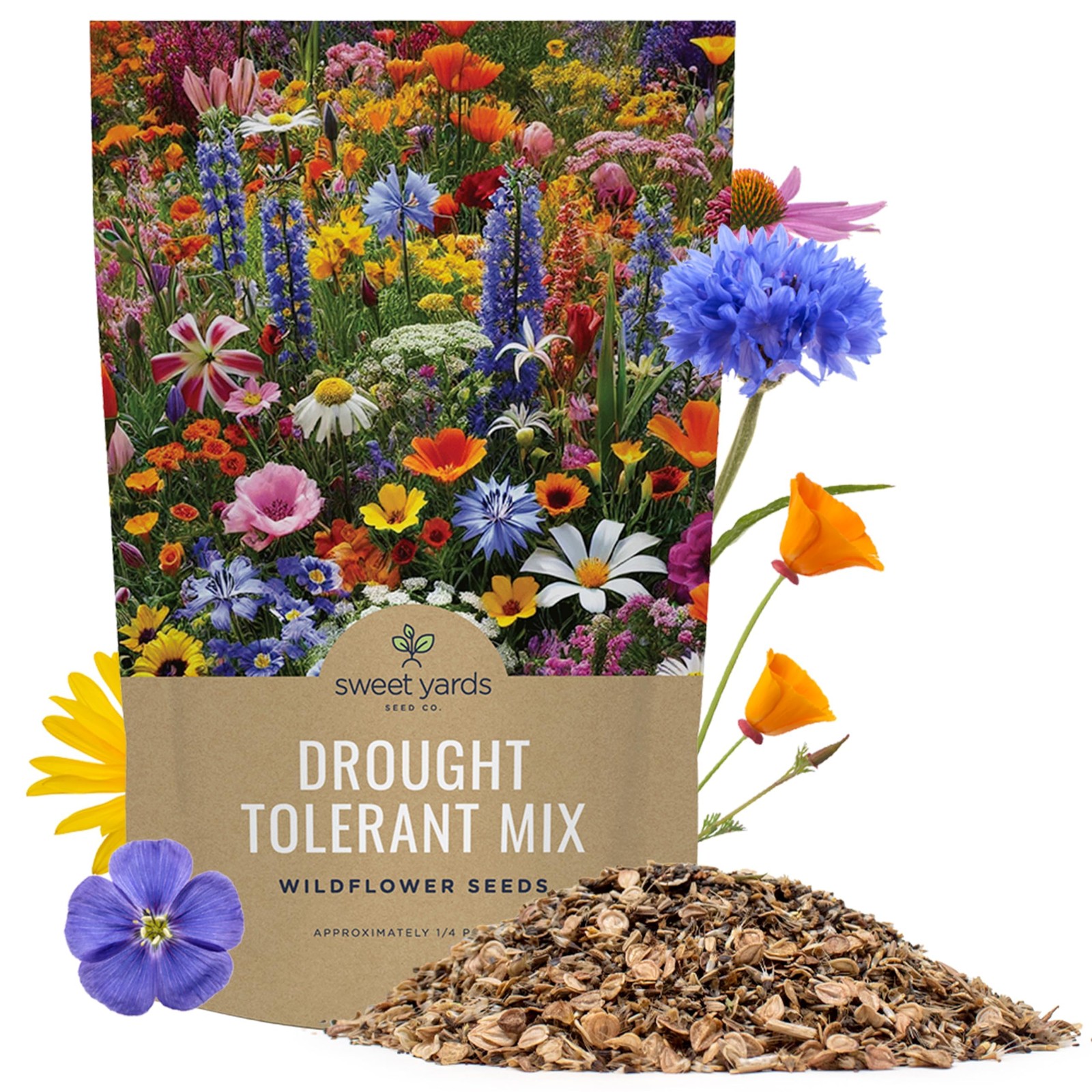 Drought Tolerant Wildflower Seeds Mix – 30,000 NonGMO Pollinated Seeds
