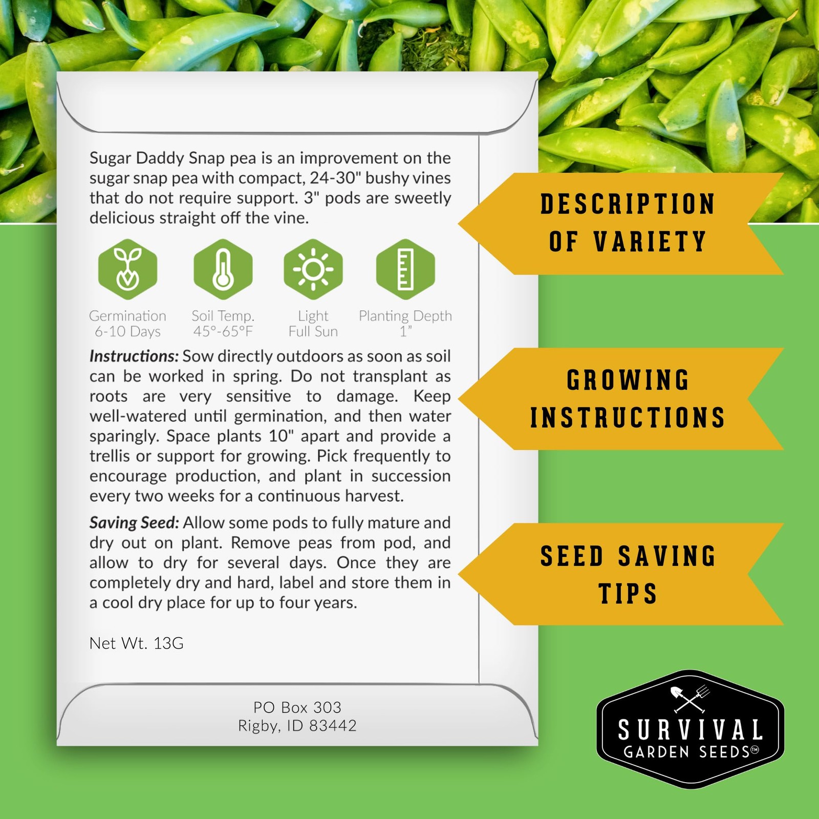 Sugar Daddy Snap Pea Seeds for Planting – Sweet Crisp Peas green