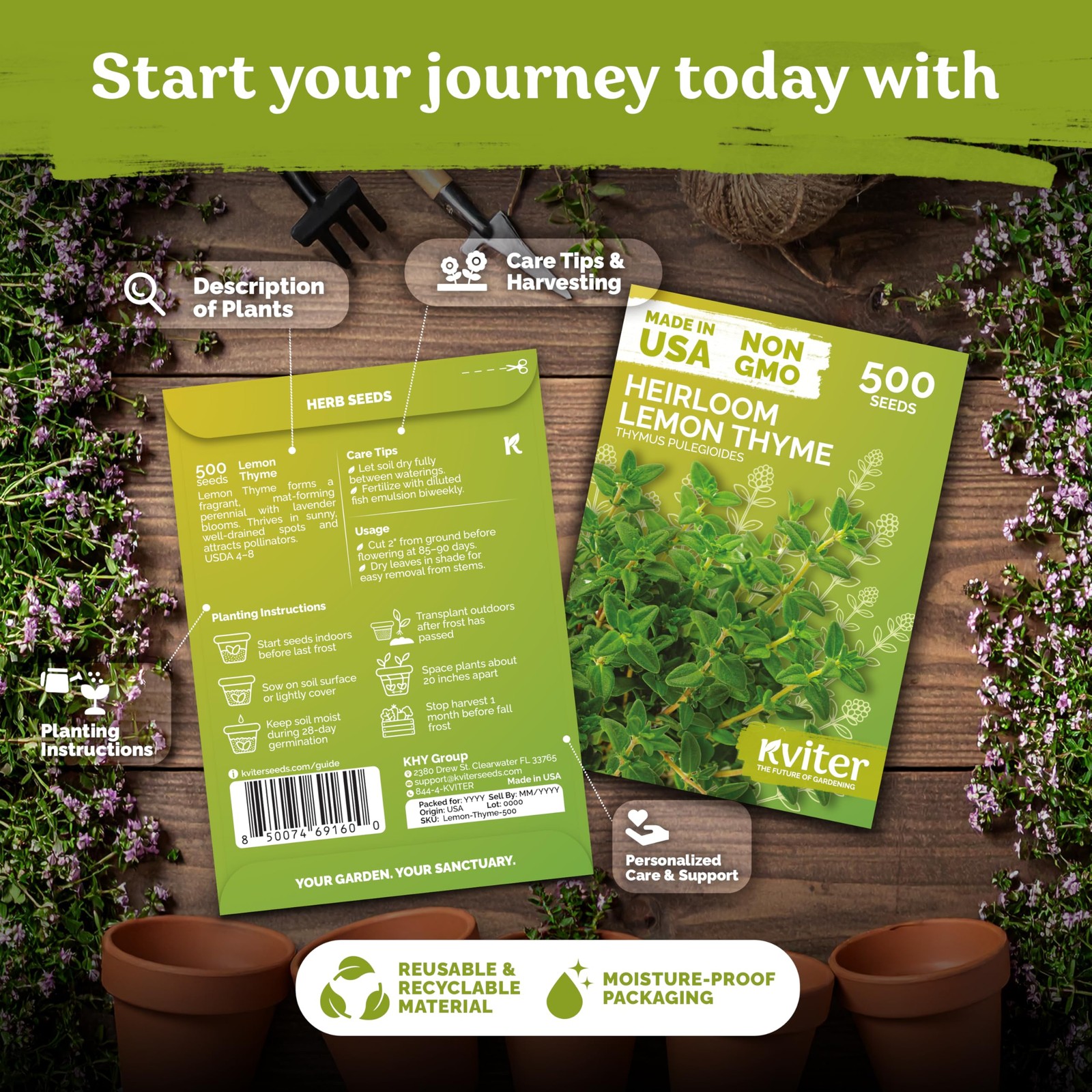 KVITER 500 Lemon Thyme Seeds For Planting (Thymus pulegioides)