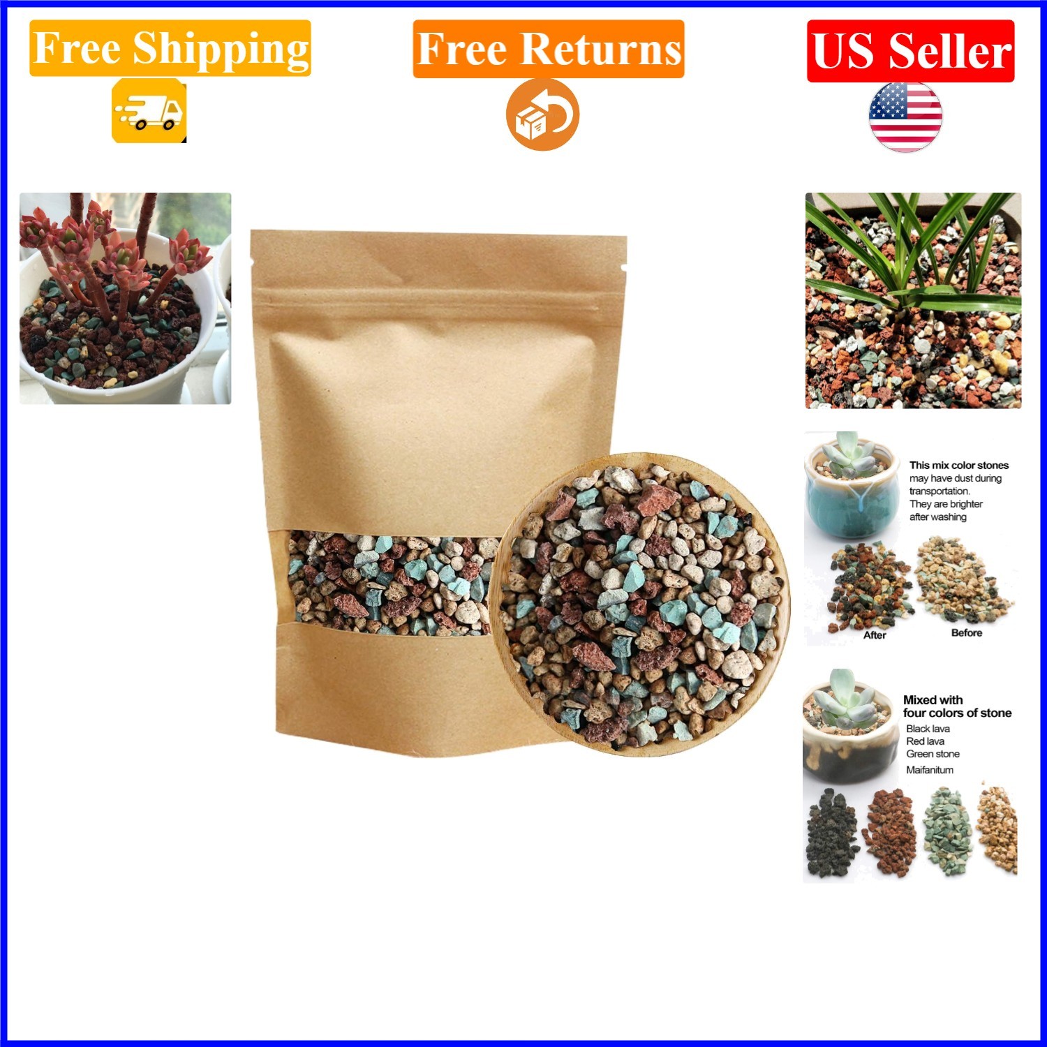2.2lb Mix Horticultural Lava Pebbles for Succulents Cacti Bonsai Gravel