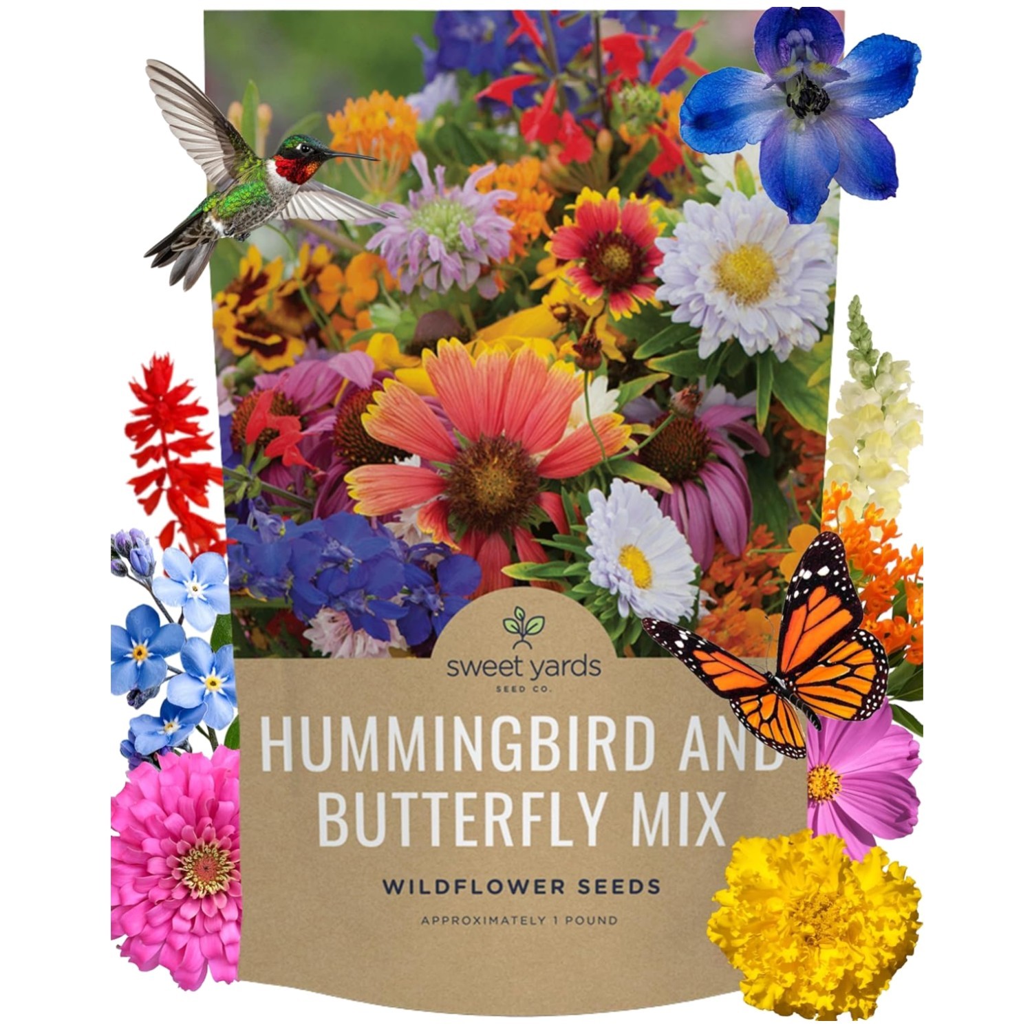 1lb Bulk Wildflower Seeds Mix for Butterflies & Hummingbirds