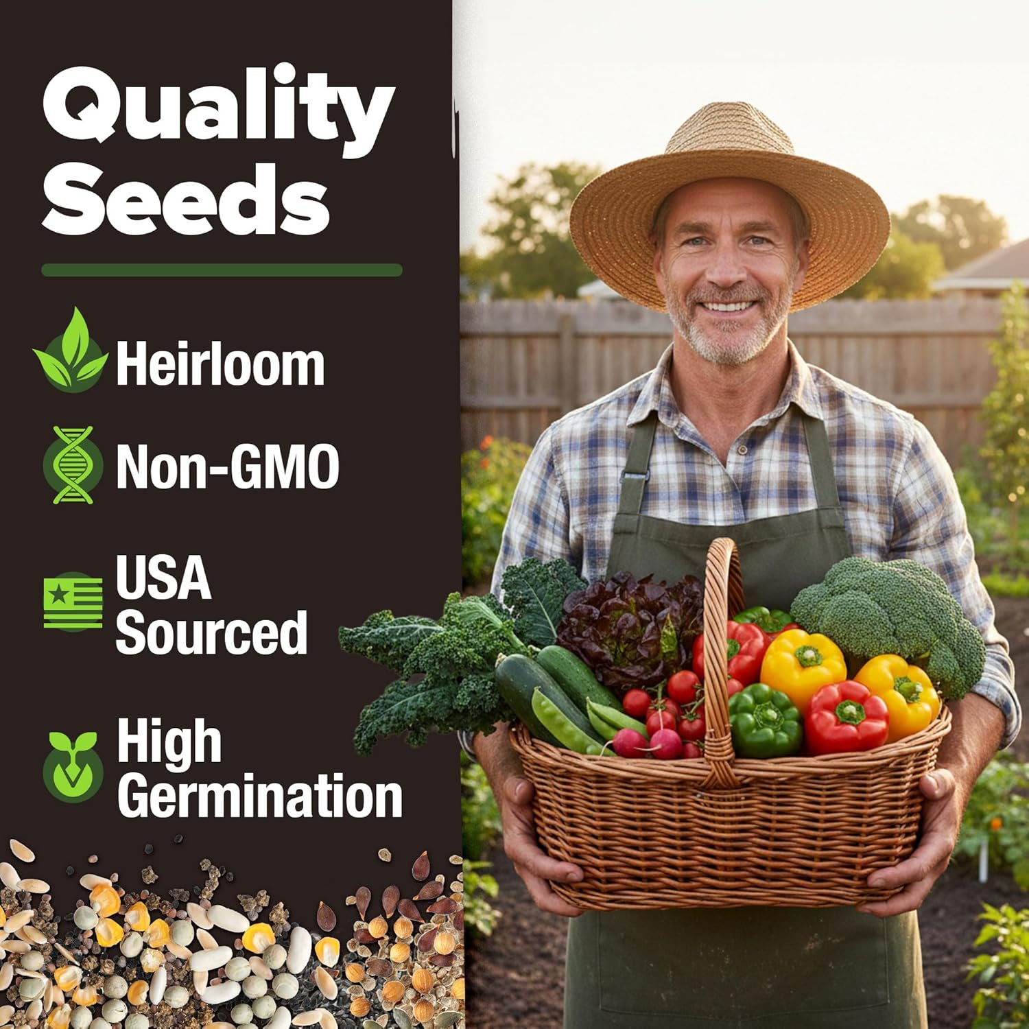 HOME GROWN 10 Variety Survival Seed Vault 5,700+ USA Grown Heirloom Non-Gmo Vege