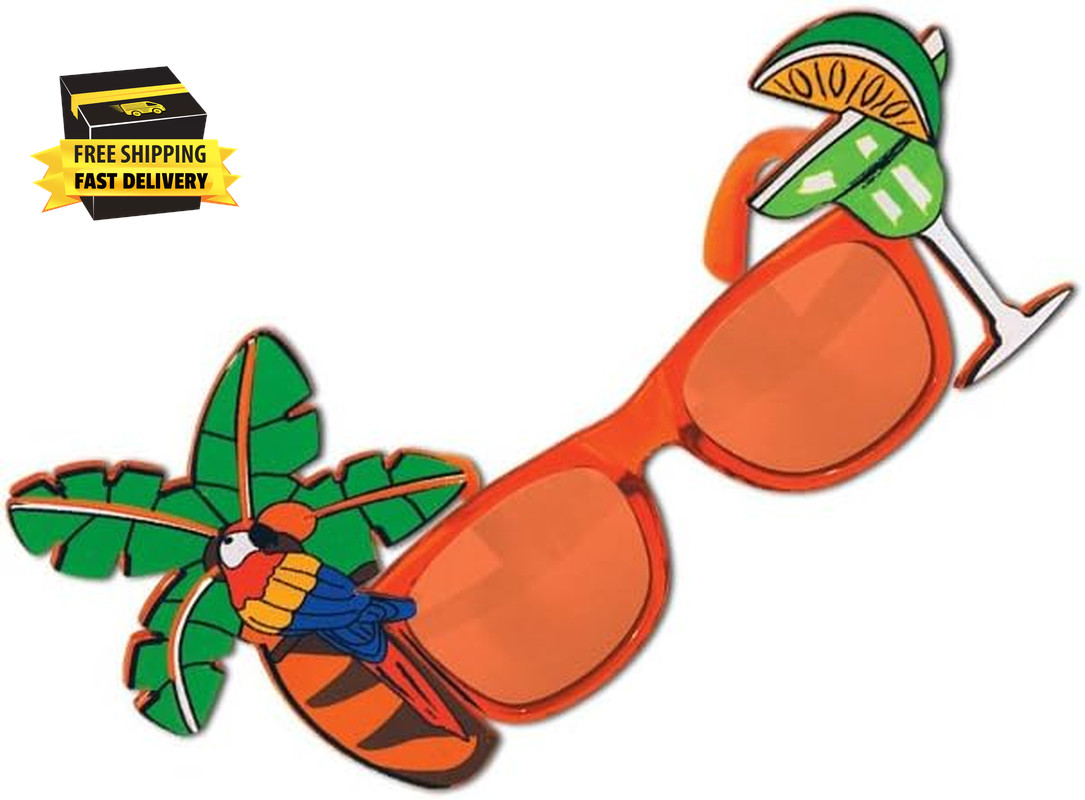 Palm Tree & Parrot Fanci-Frames Luau Party Supplies, Novelty Glasses, One Size,