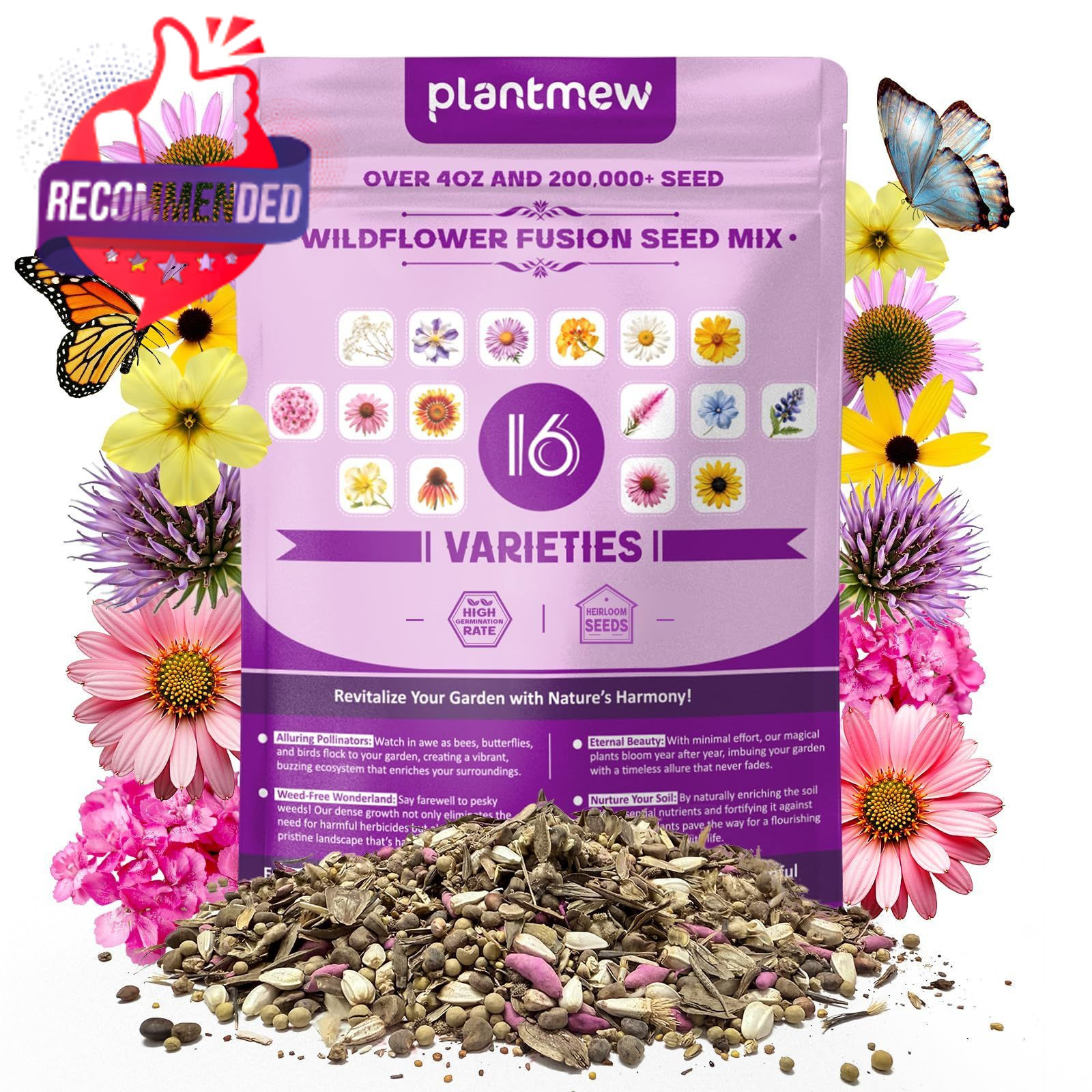 Wildflower Seeds 4oz 200000+ Mix 16 Variety Perennial Green 4 oz Pack Garden