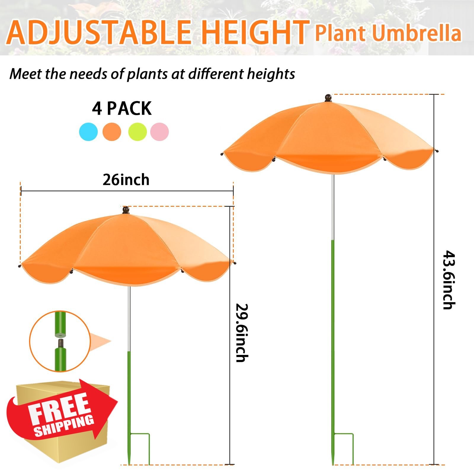 MJZ 4 Pack Plant Umbrellas Pink Blue Green Orange