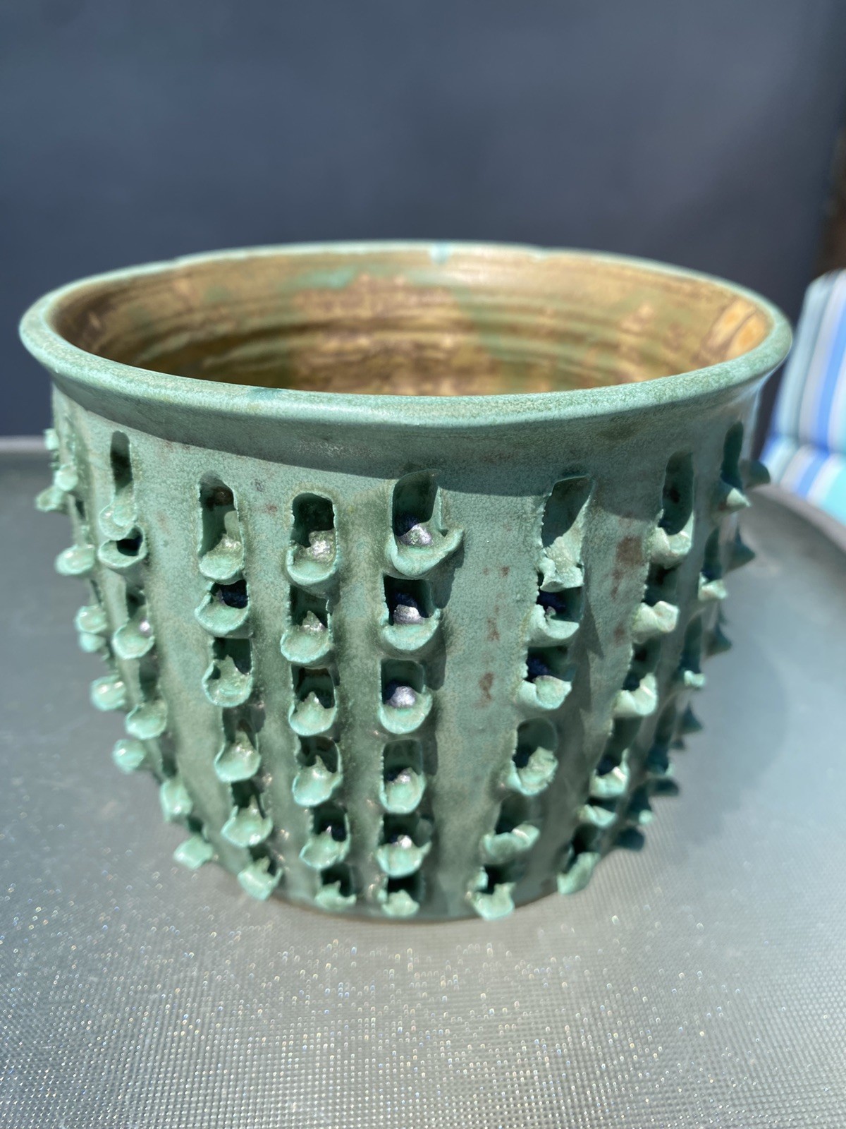 Wheel thrown Porcelain Cactus Succulent Planter 5“ Diam 4” h hand carved