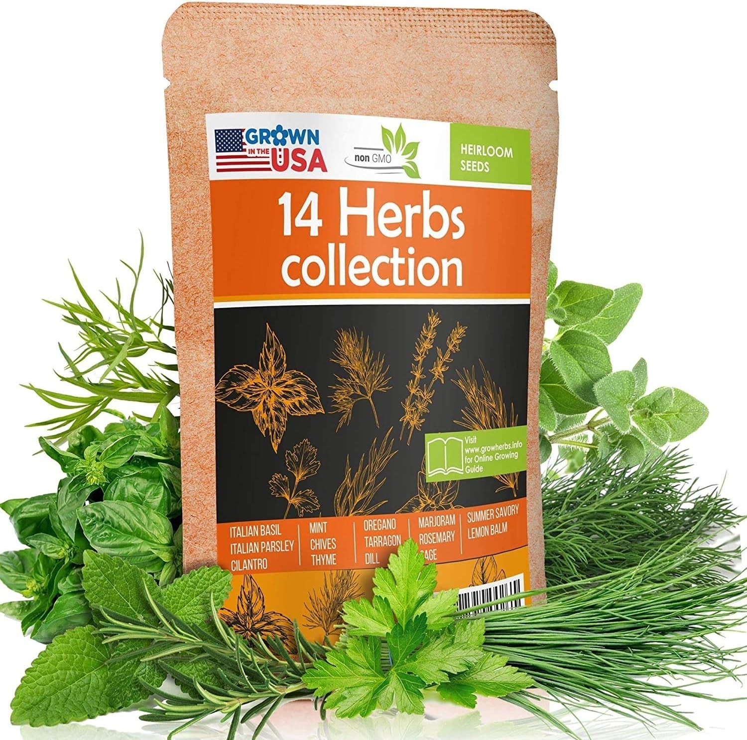 14 Culinary Herbs Seeds – High Germination Rate, USA Grown Non-GMO Varieties