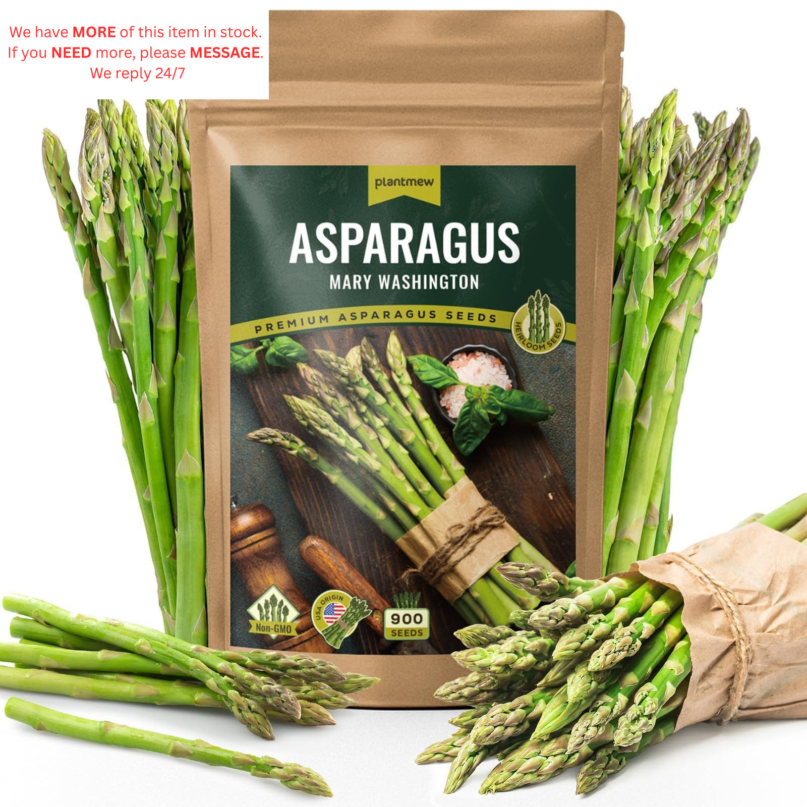 Mary Washington Asparagus Seeds – 900 Seeds, Non-GMO Heirloom green