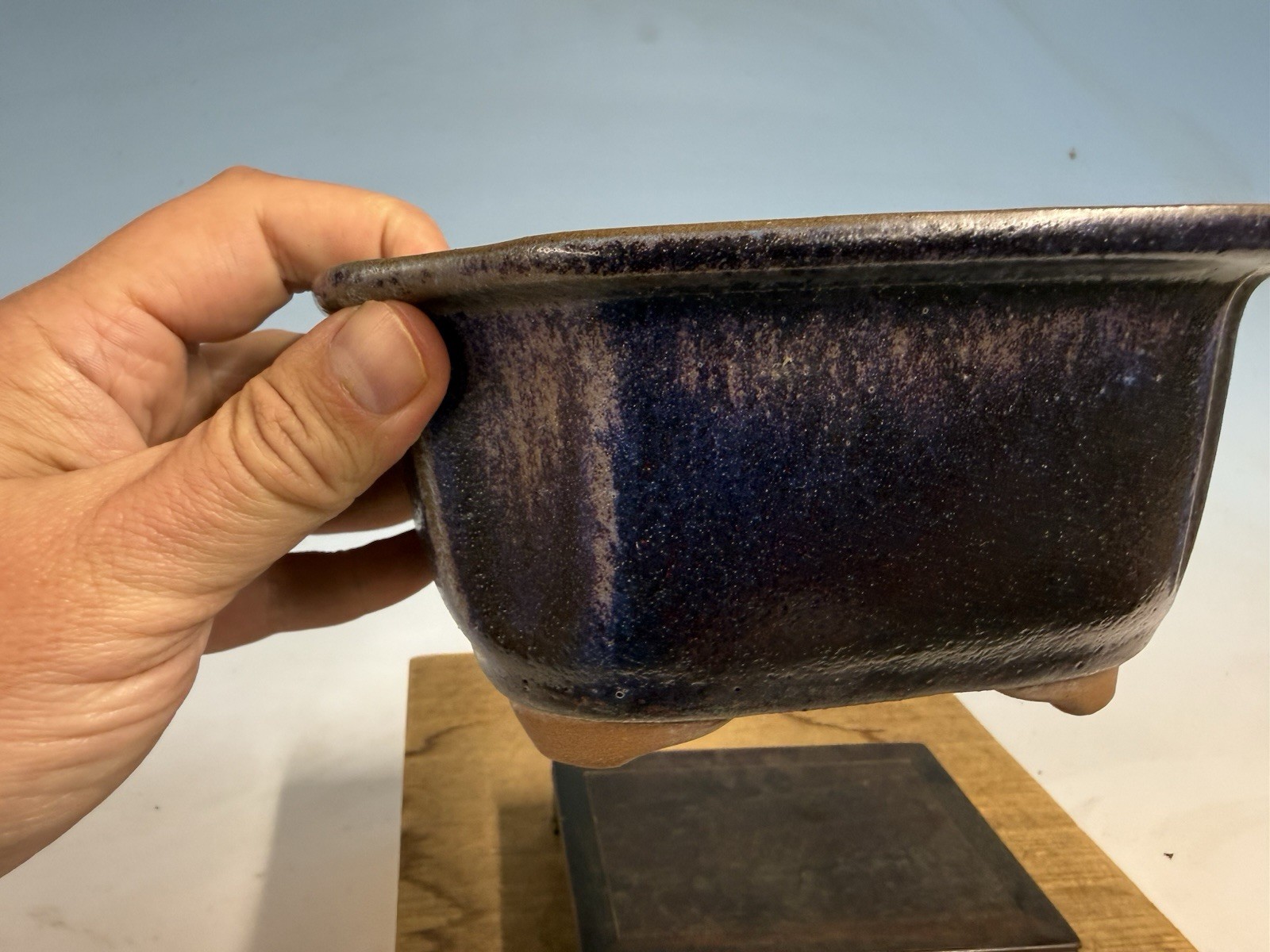 Japanese Unknown Maker Shohin Bonsai Tree Pot 6 7/8” Purple Glaze