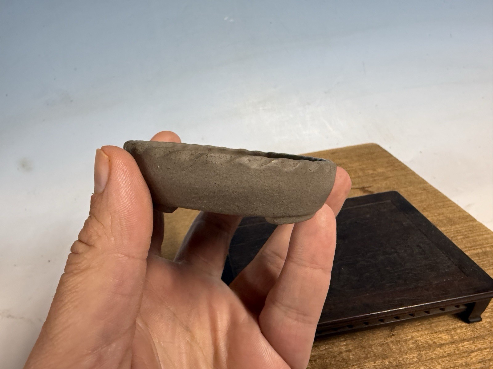 Japanese Unknown Maker Shohin Bonsai Tree Pot 4 1/2” Unglazed Oval