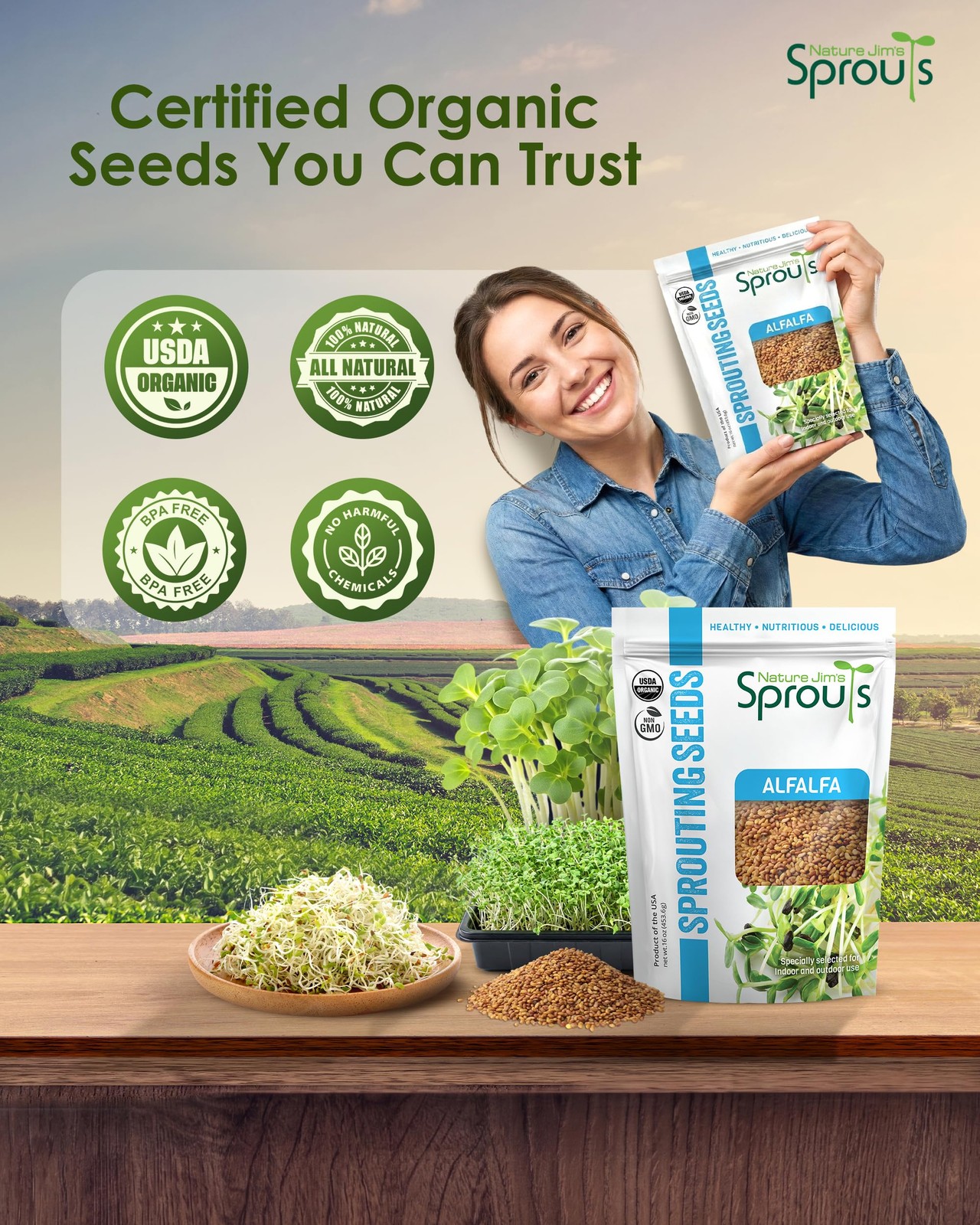 Alfalfa Seeds – NonGMO Organic Sprout for Growing & Planting – Premium Reseal…