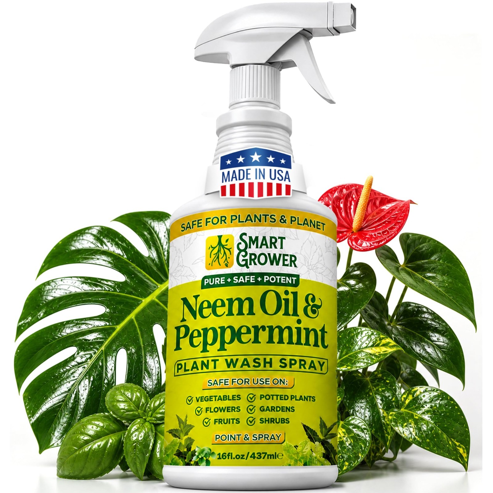 Natural Neem Oil Spray for Plants – Peppermint Infused, 16oz Ready to Use, Indoo