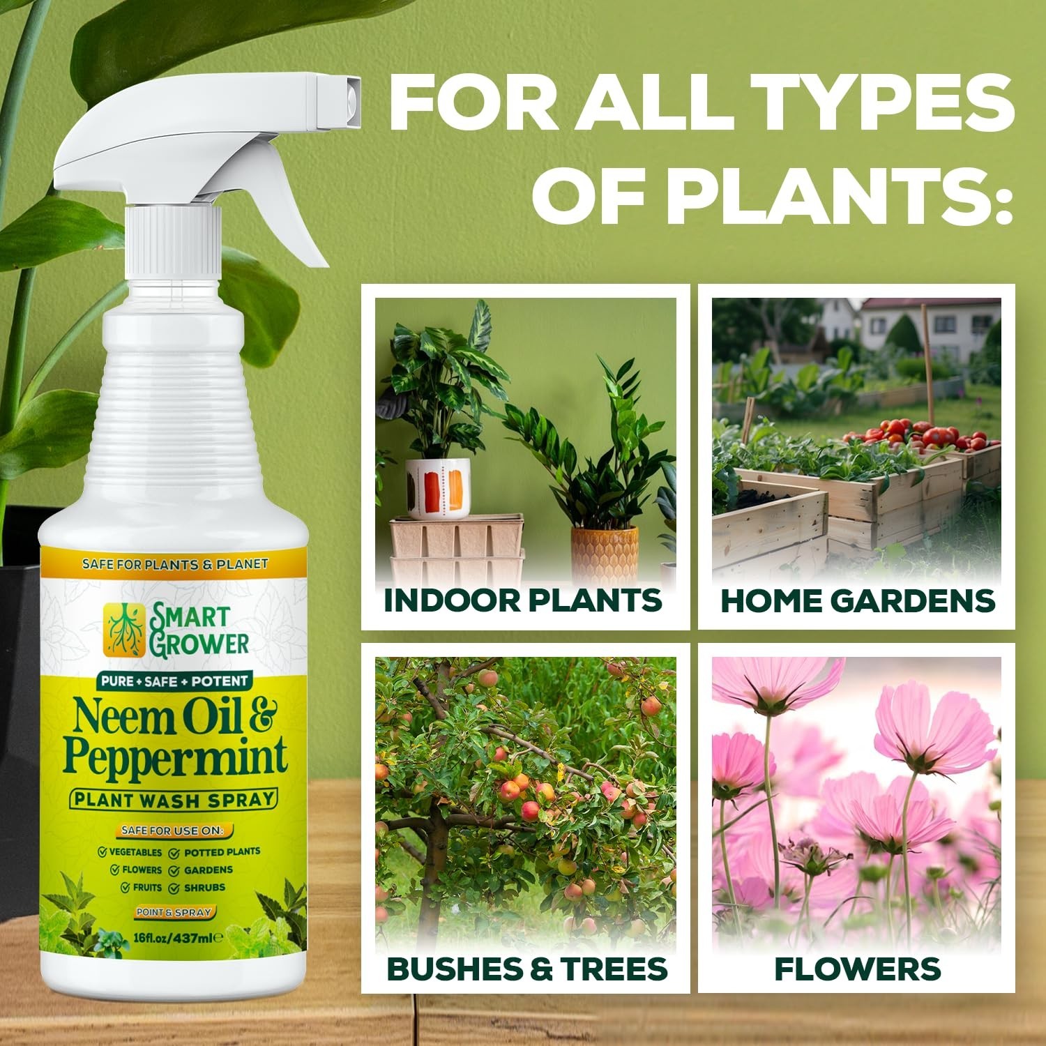 Natural Neem Oil Spray for Plants – Peppermint Infused, 16oz Ready to Use, Indoo