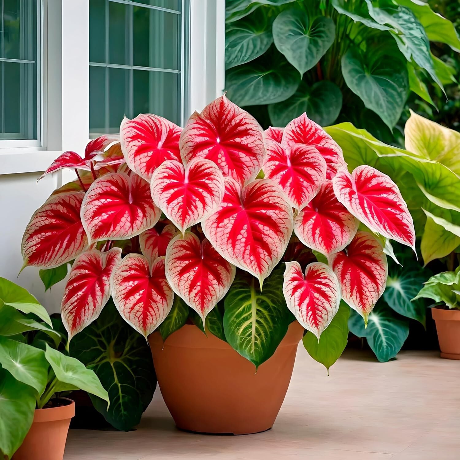 Crimson Sky Caladium Bulbs for Planting – Perennial Hosta (6 Bulbs)