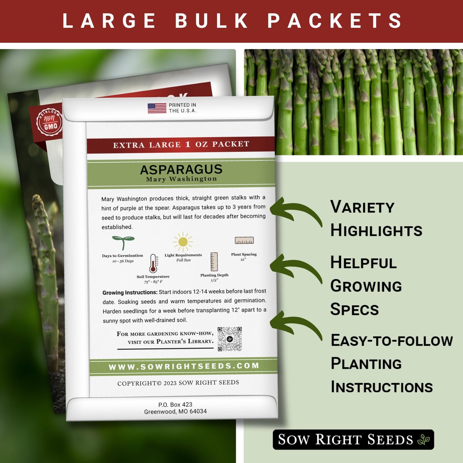 Sow Right Seeds Bulk Mary Washington Asparagus Seeds 1 Oz 1600 Seeds