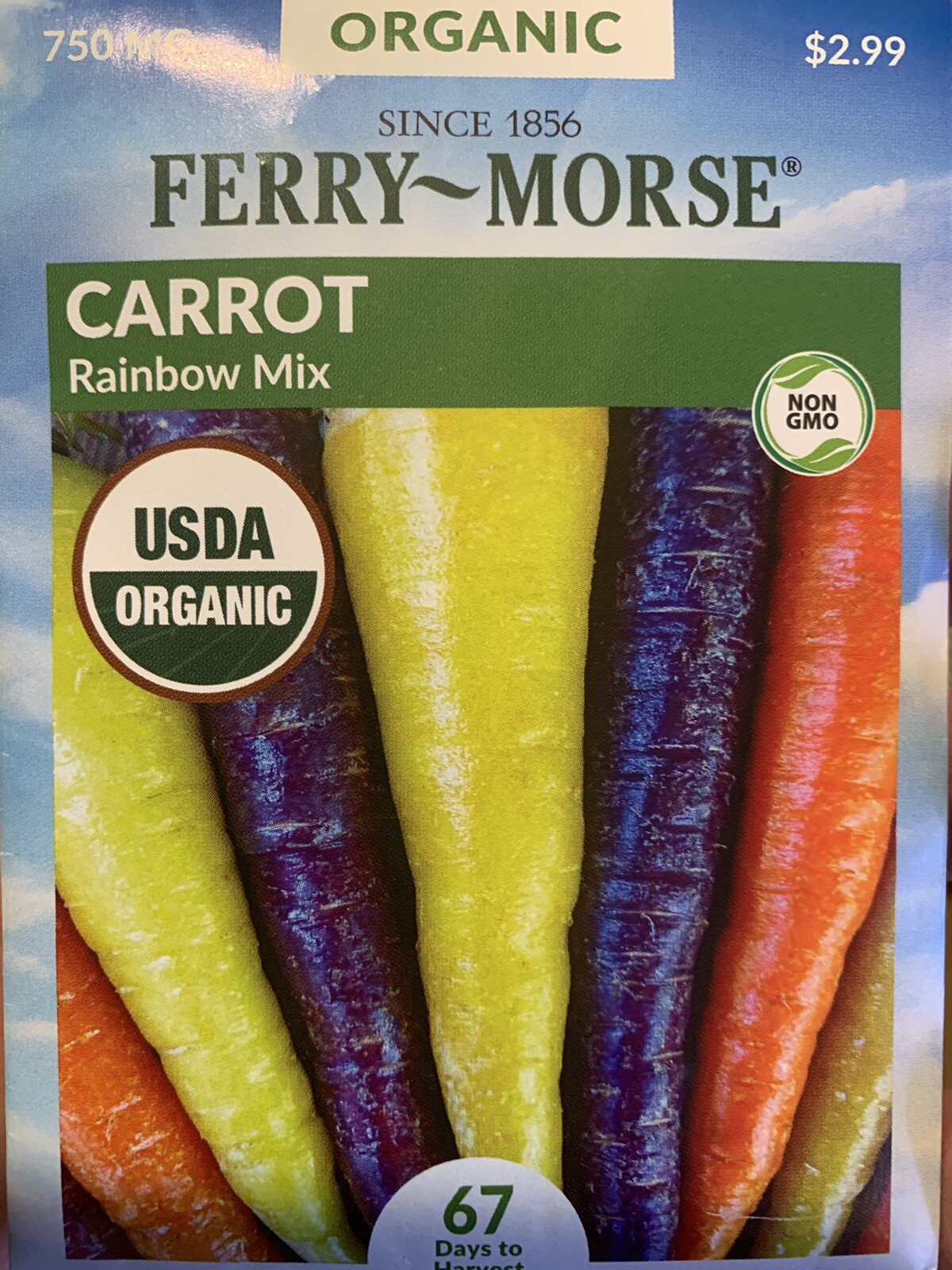 Ferry Morse Organic Carrot Rainbow Mix Vegetable Plant Seeds Full Sun Seed Pack