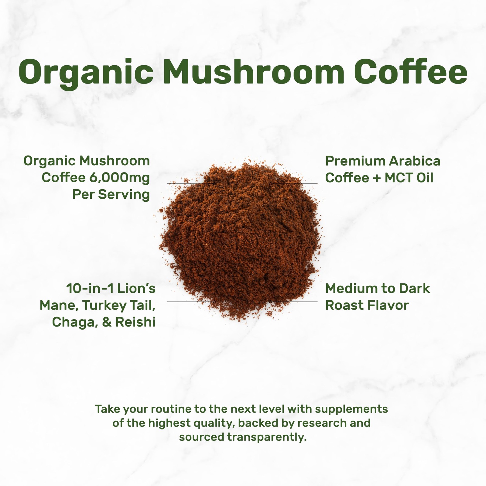 Organic Mushroom Coffee, 10oz – 10 Adaptogenic Mushrooms 10 Ounce (Pack of 1)