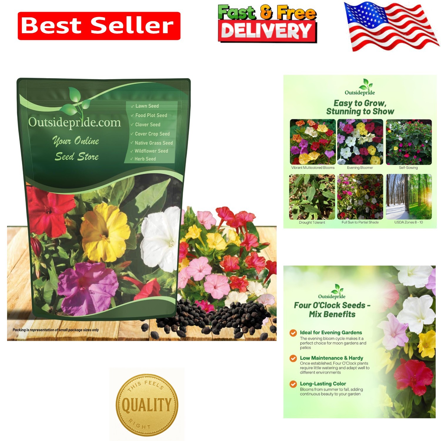 1 lb Heirloom Four O’clock Flower Seeds – Vibrant, Fragrant Blooms for Gardens