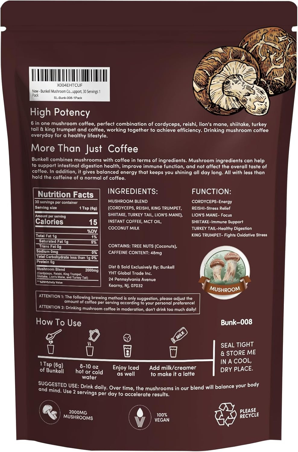 Mushroom Coffee, Adaptogenic 6 Mushrooms with Lion’S Mane, Reishi, Cordyceps, Sh