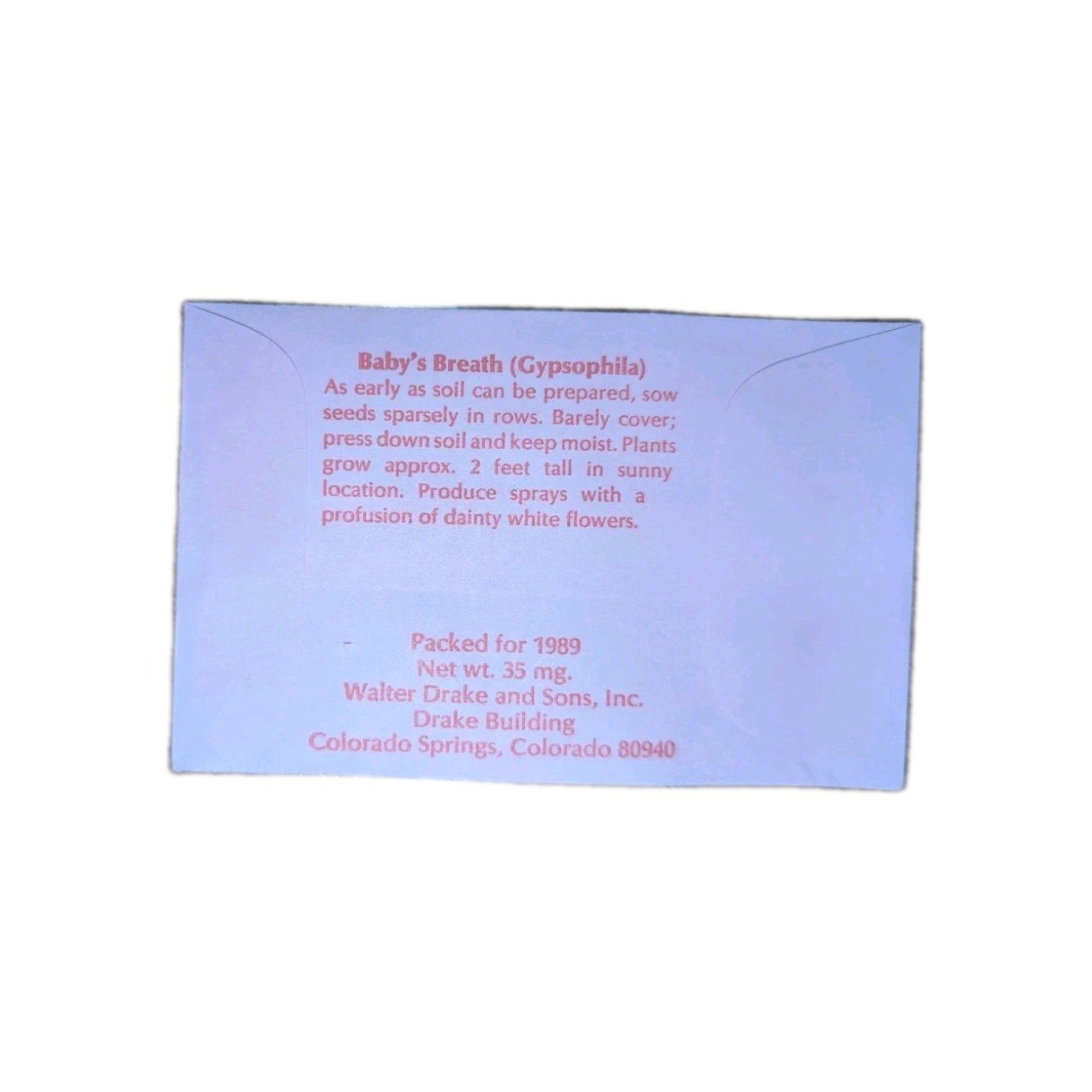 Vintage 1989 Babys Breath Seeds Small Merry Christmas Pink Packets 50 Count USA