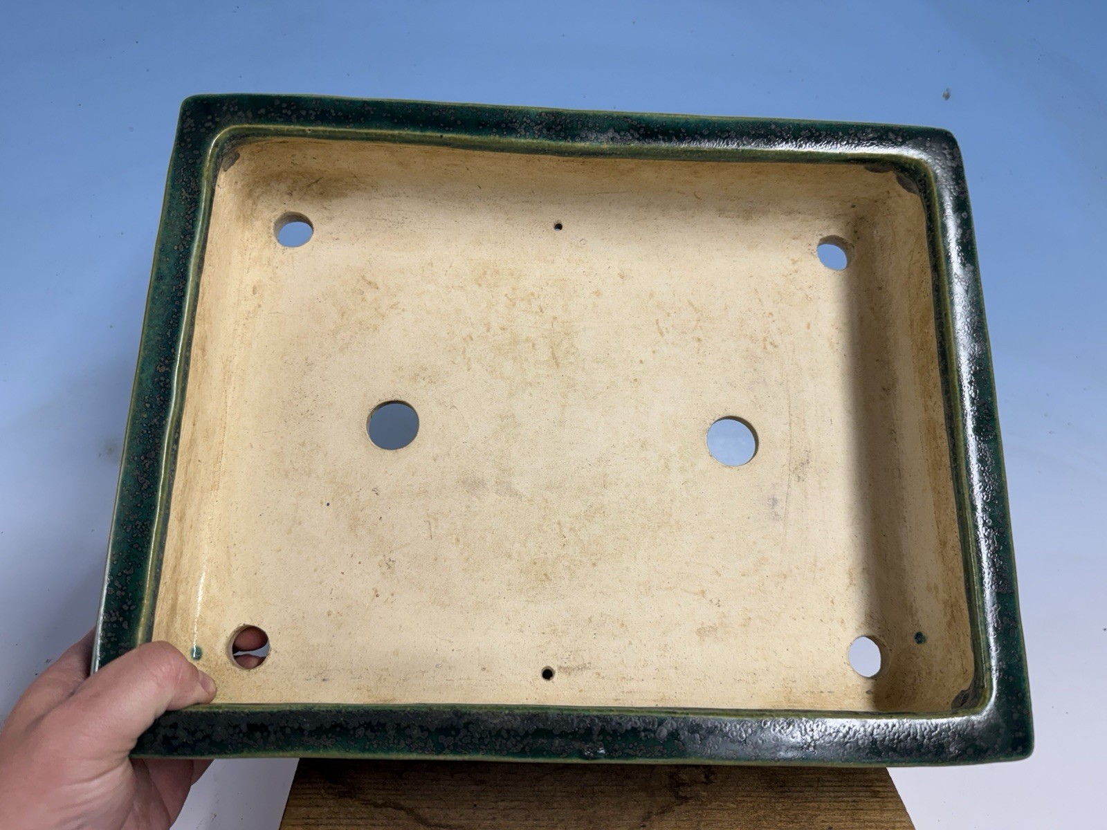 Old Green Blue Glazed Tokoname Bonsai Tree Pot By Koyo 14 1/2” Rare Style