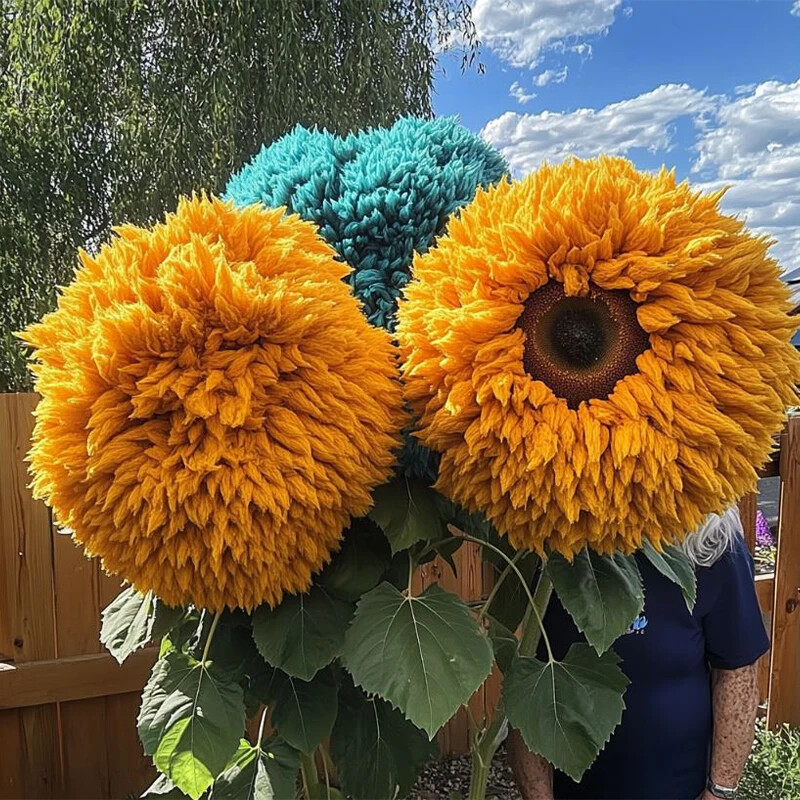 50pcs Rare Yellow & Blue Mixed Enchanting Giant Teddy Bear Sunflower Seeds.