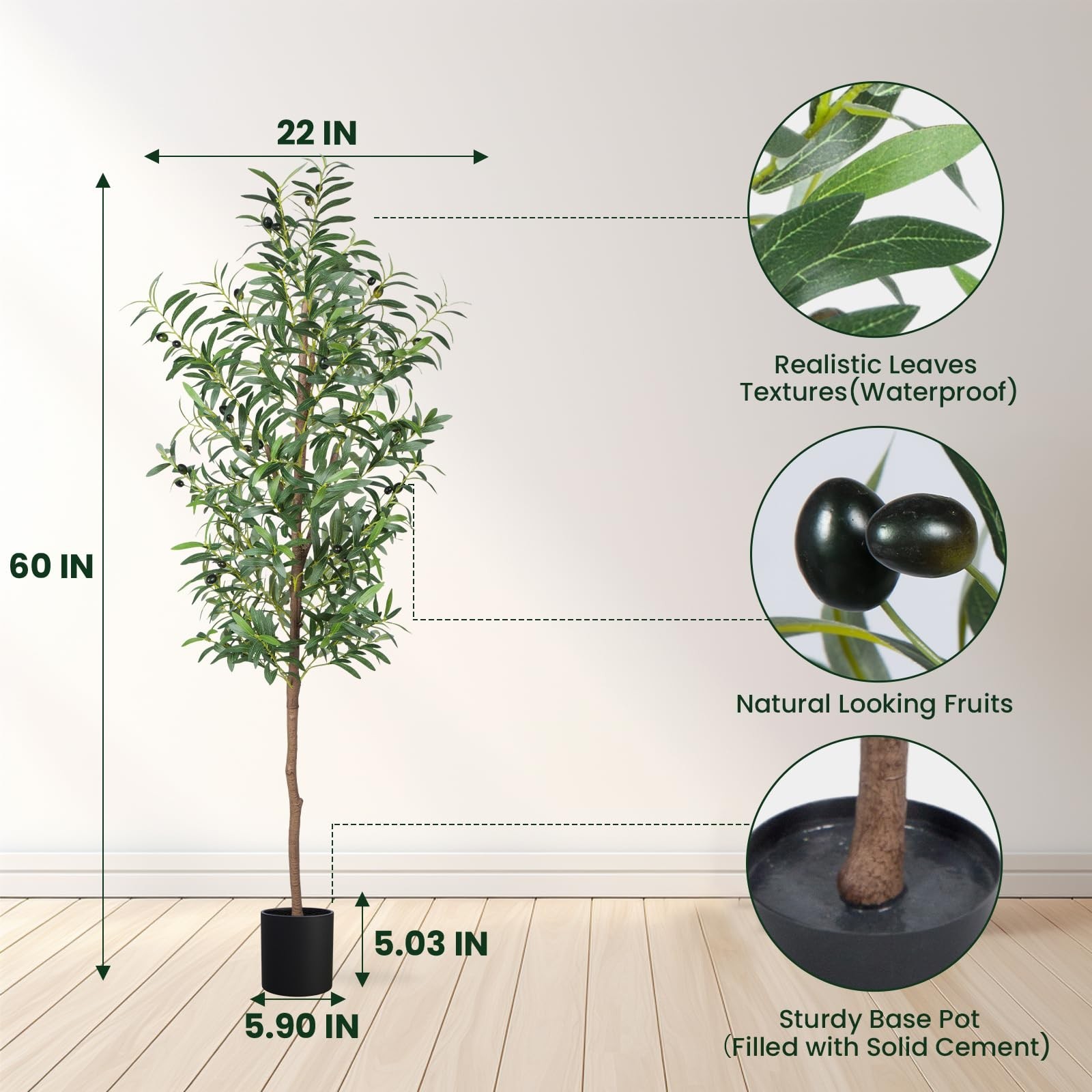 Fake Olive Tree, 5FT 2Pack Tall Plants Olive Trees 60in Silk Plant with Trunk…