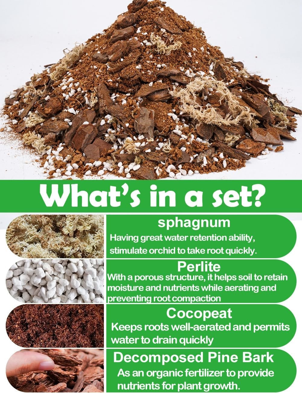 TOYPOPOR 3qt Orchid Potting Mix with Moss Pine Bark Mulch Perlite Stone &…