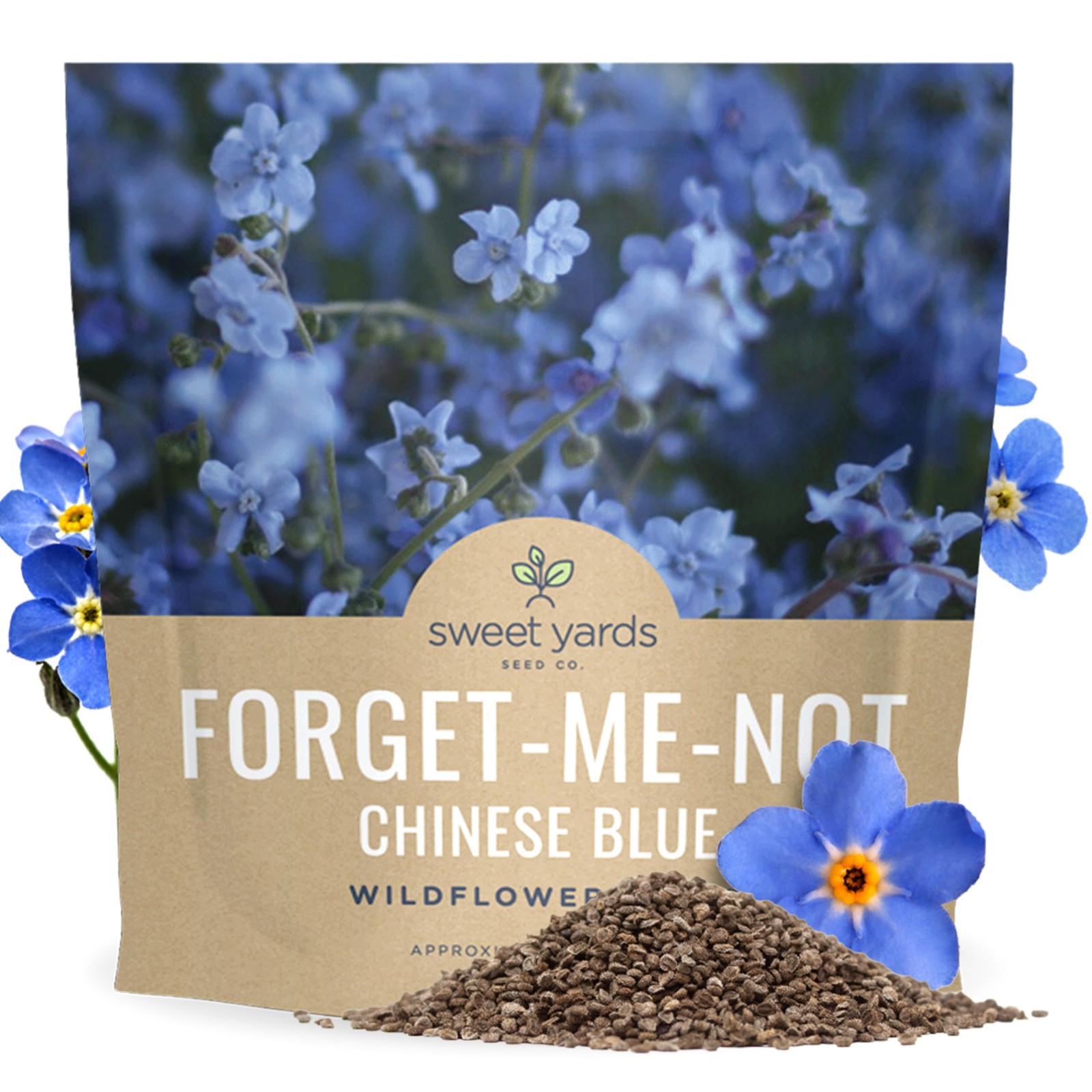 Chinese Forget Me Not Wildflower Seeds – Bulk 1 Ounce 1 Pouch, Blue
