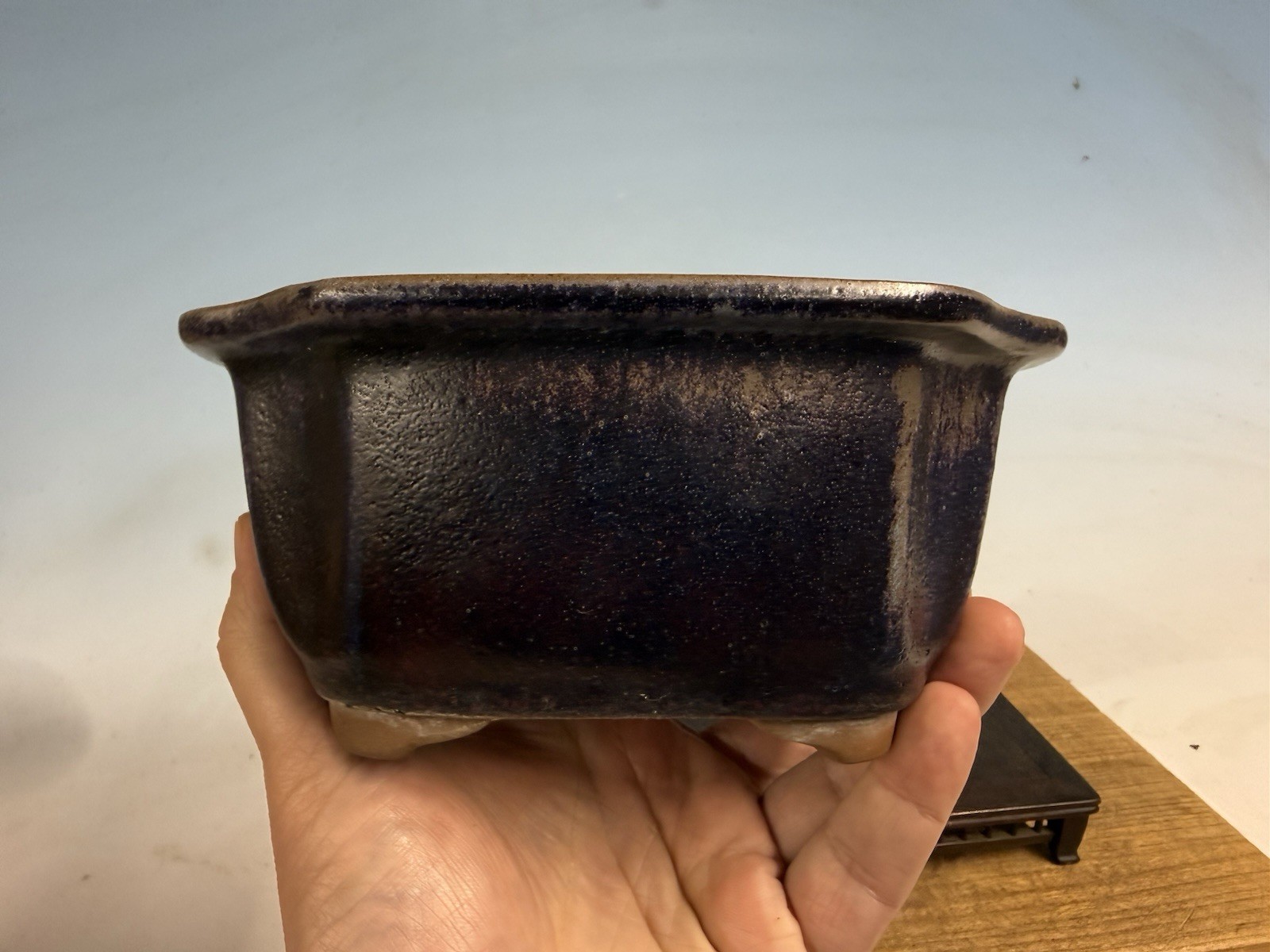 Japanese Unknown Maker Shohin Bonsai Tree Pot 6 7/8” Purple Glaze